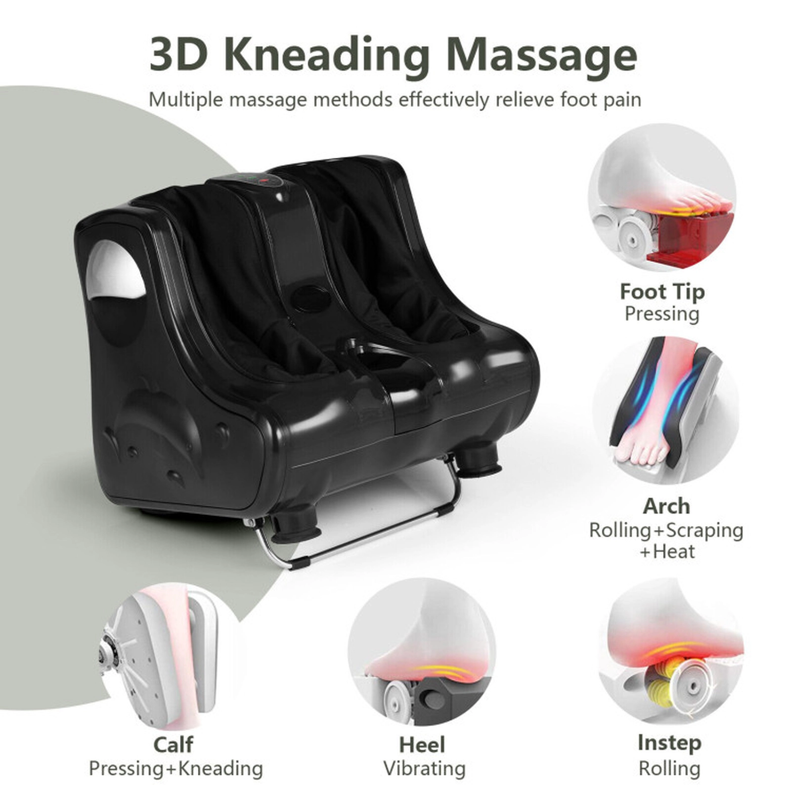 SUGIFT Black Foot and Calf Massager with Heat Vibration and Deep Kneading Shiatsu Nodes 20-in W 18-in D 17-in H