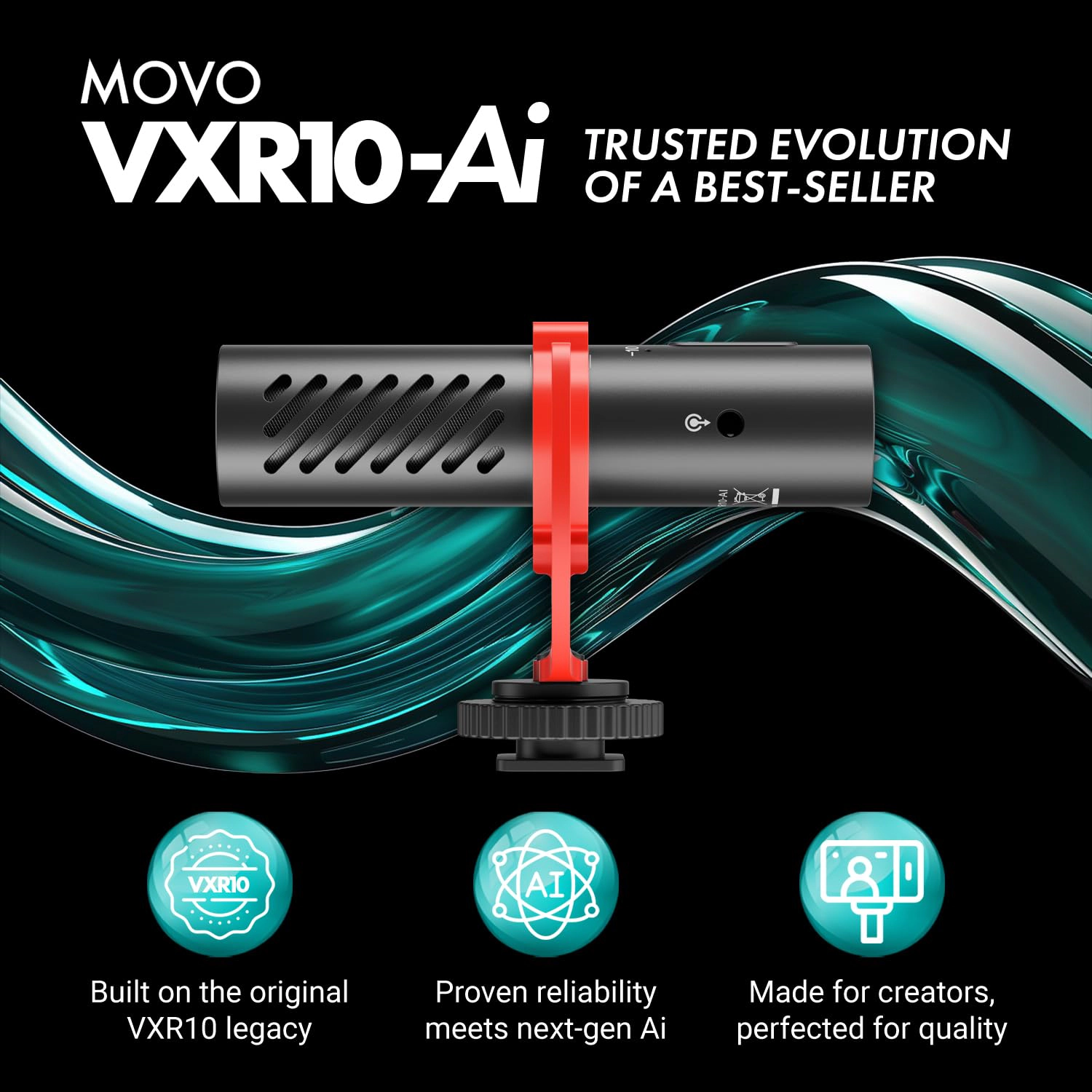 Movo VXR10-AI Shotgun Microphone with AI Noise Cancellation - Camera Microphone for DSLR, Smartphone and Computer