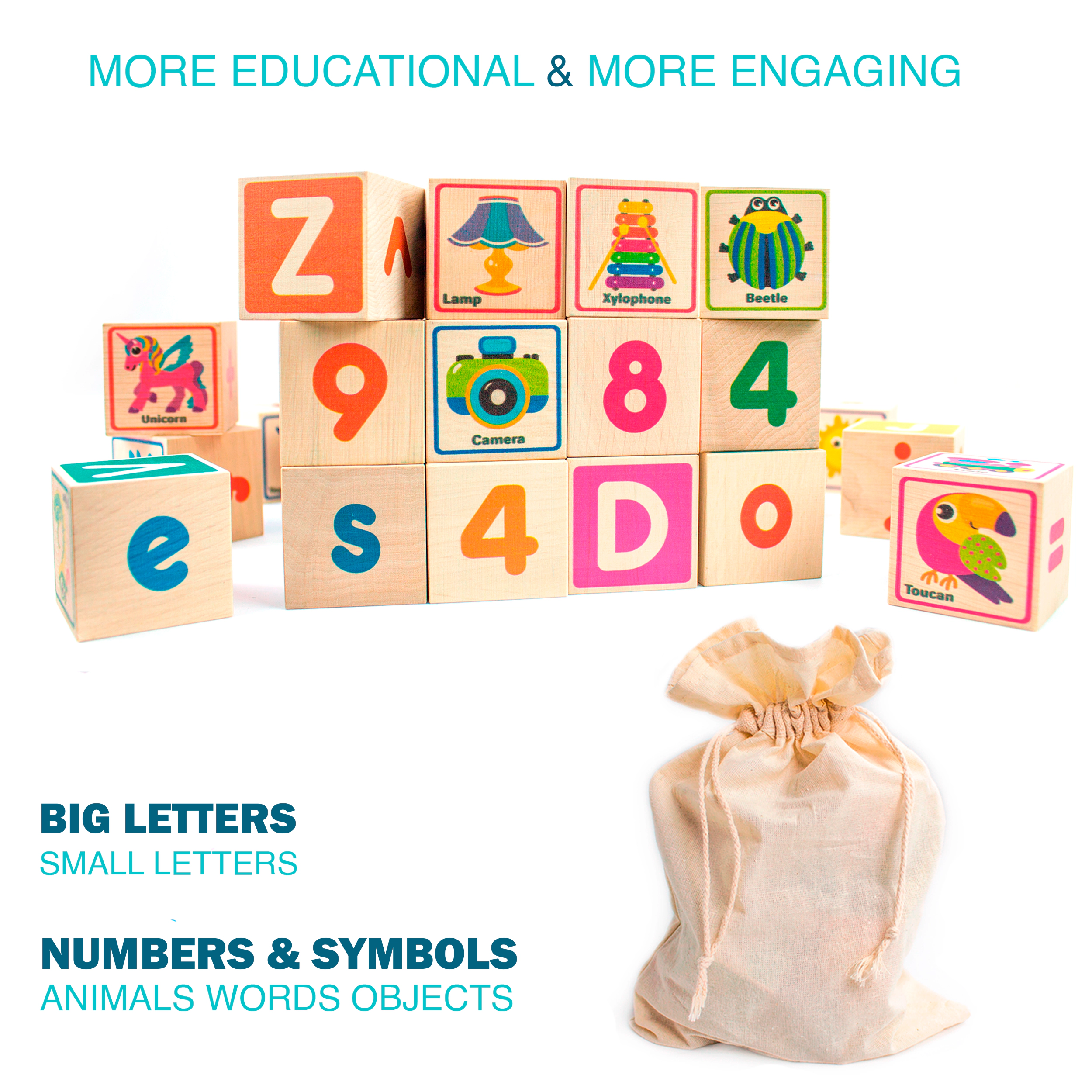 QUOKKA Wooden Alphabet Blocks & Peg Puzzle Set, ABC Learning Toys for Toddlers, Ages 1+