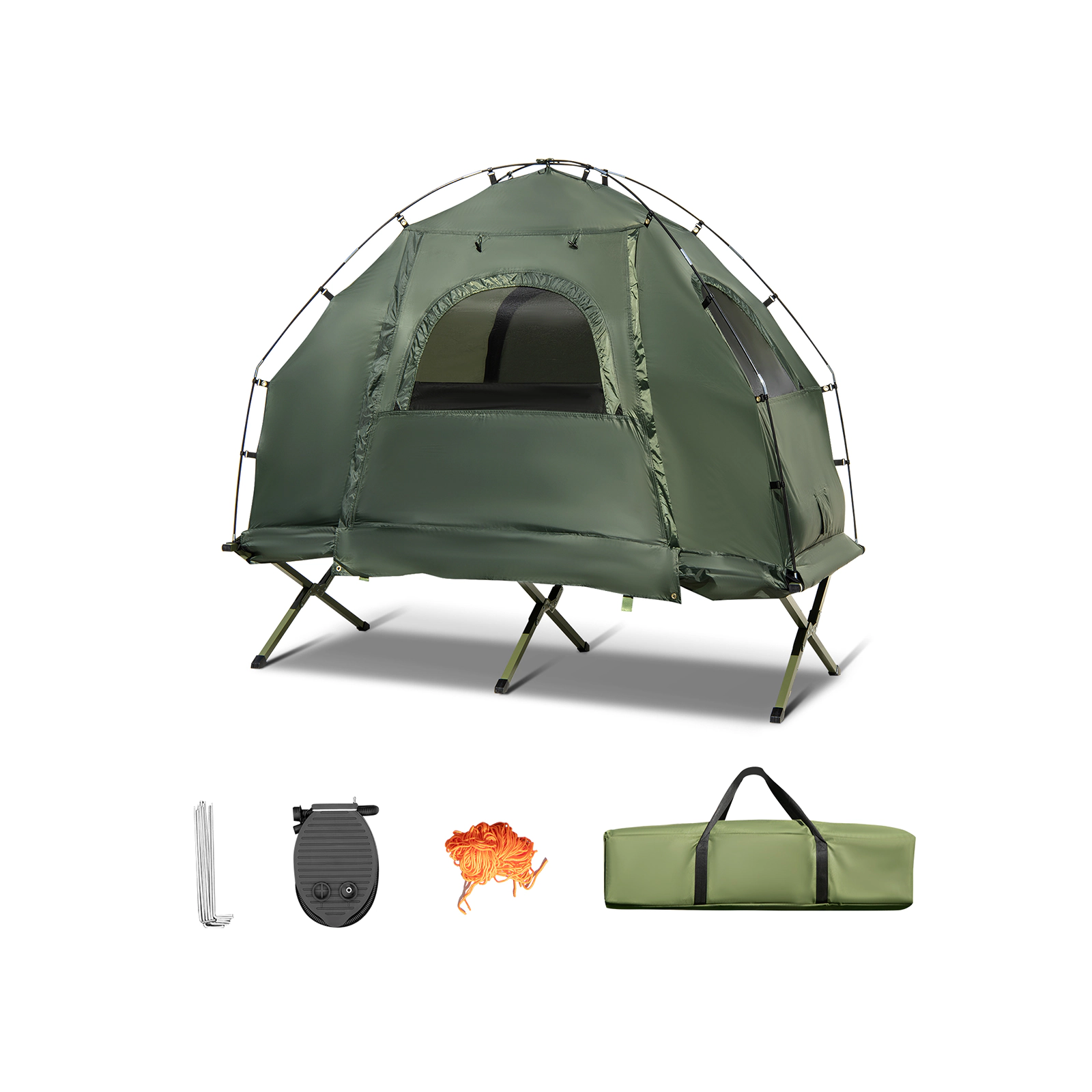 SUGIFT 1-Person Green Folding Camping Tent Cot with Air Mattress and Sunshade 77-in W 35-in D 300-lb Cot Capacity