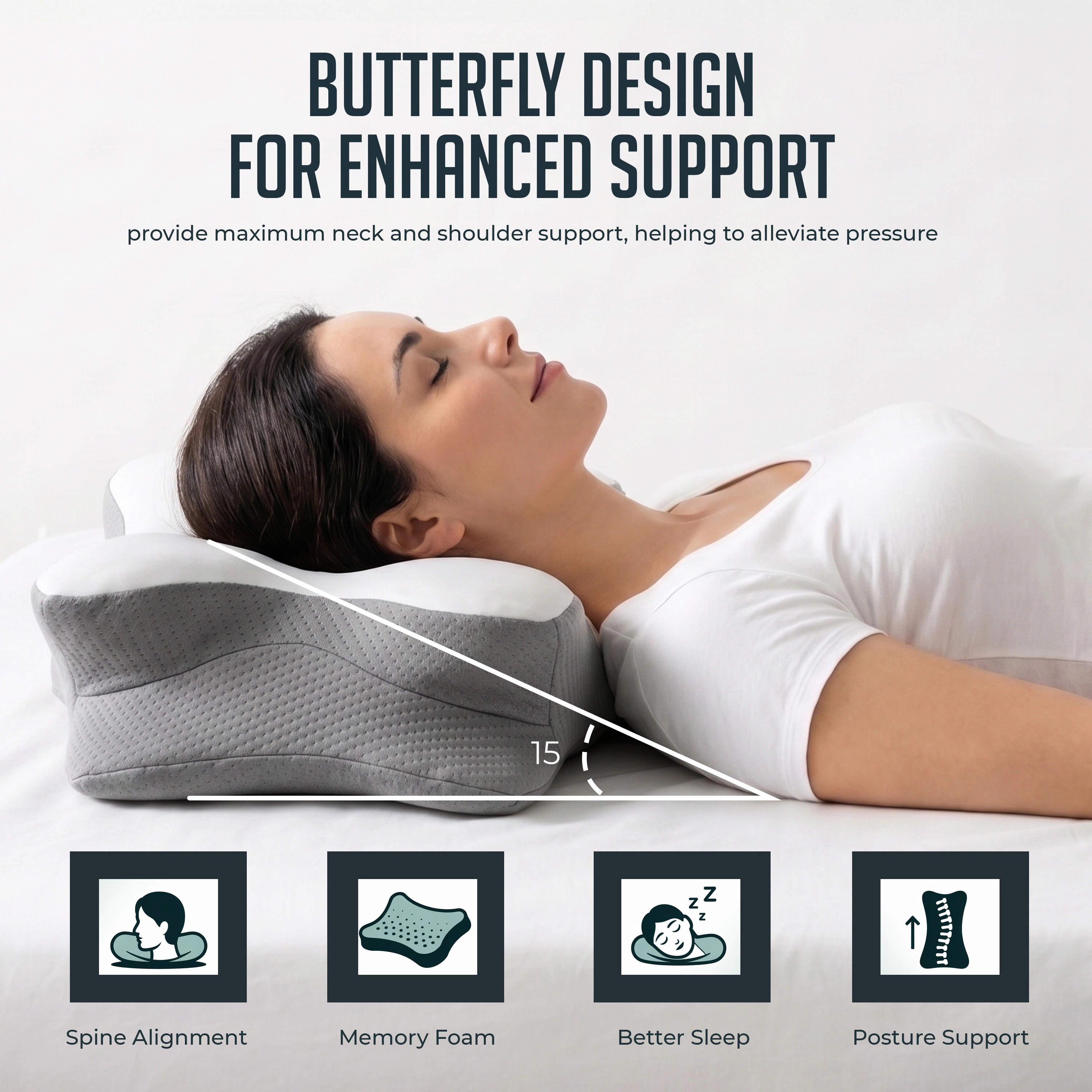 Luminuxe Cervical Memory Foam Pillow, Orthopedic Contour Neck & Shoulder Support Pillow with Removable Breathable Cover