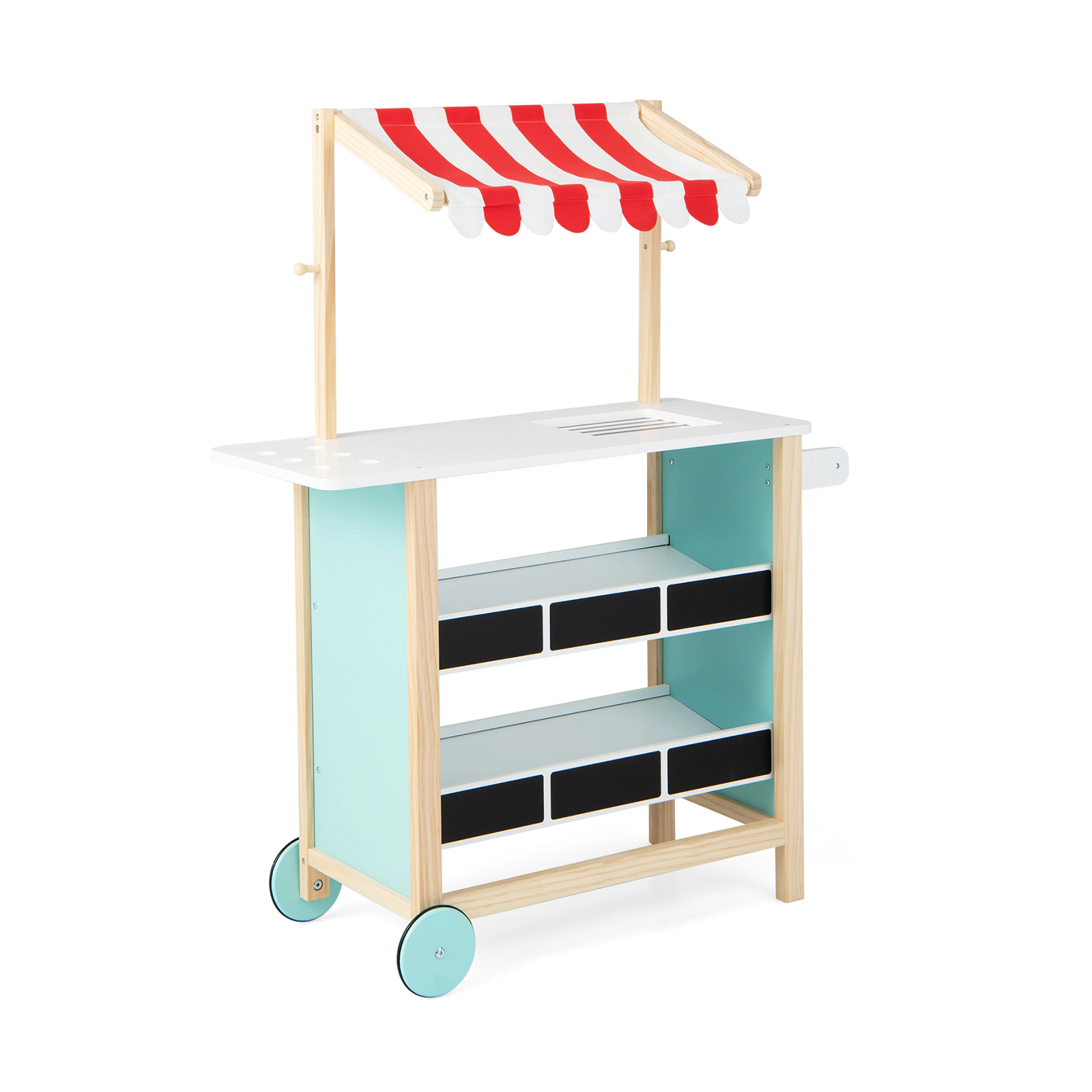 SUGIFT Red Chalkboard and Storage Shelves Kids Wooden Ice Cream Cart