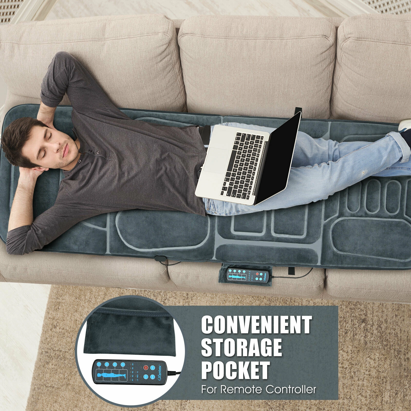 SUGIFT Gray Foldable Full Body Massage Mat with Heat and 10 Vibrating Motors 65-in W 25.5-in D 5 Intensity Modes