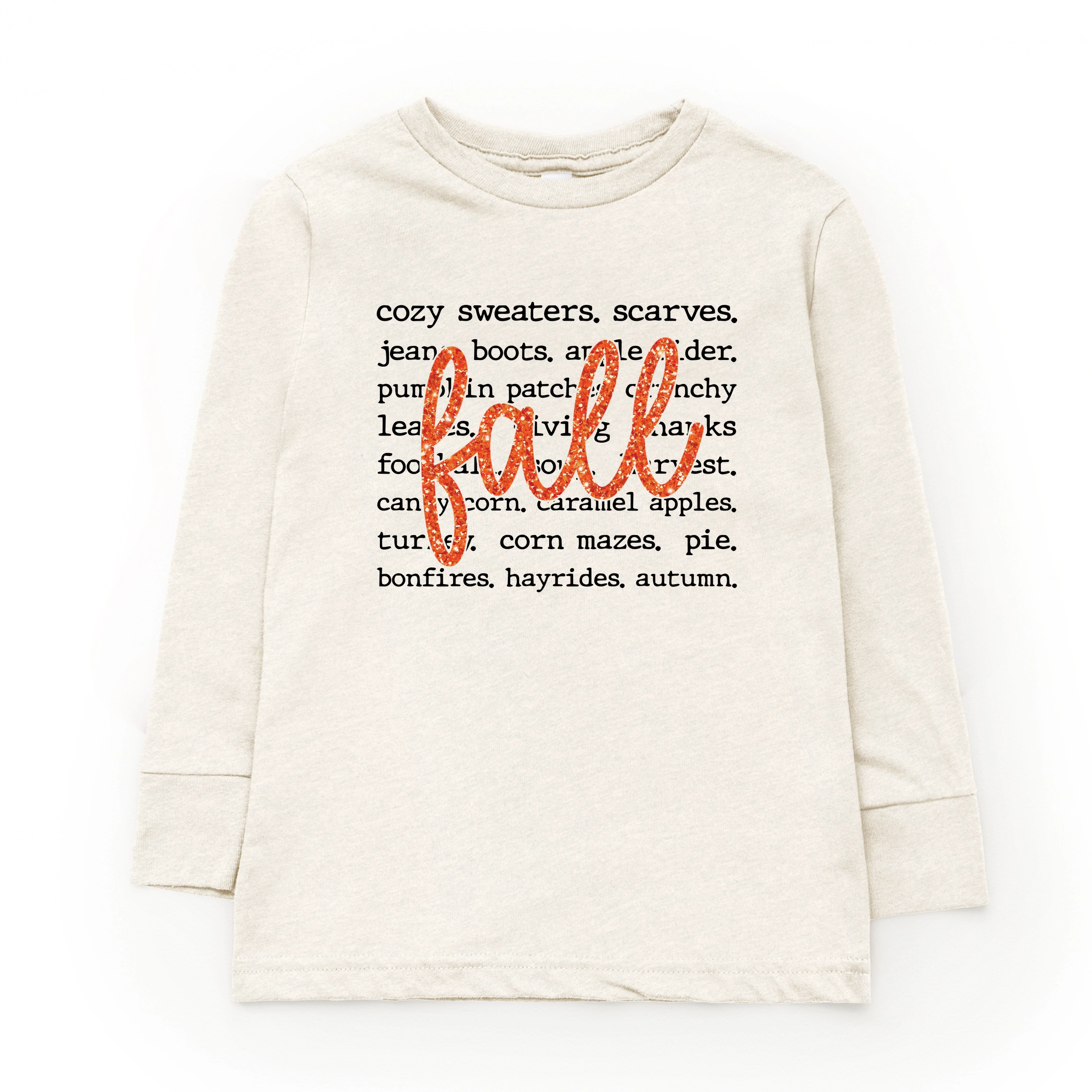 The Juniper Shop - Youth Long Sleeve Graphic T-Shirt Fall Cursive Text Glitter