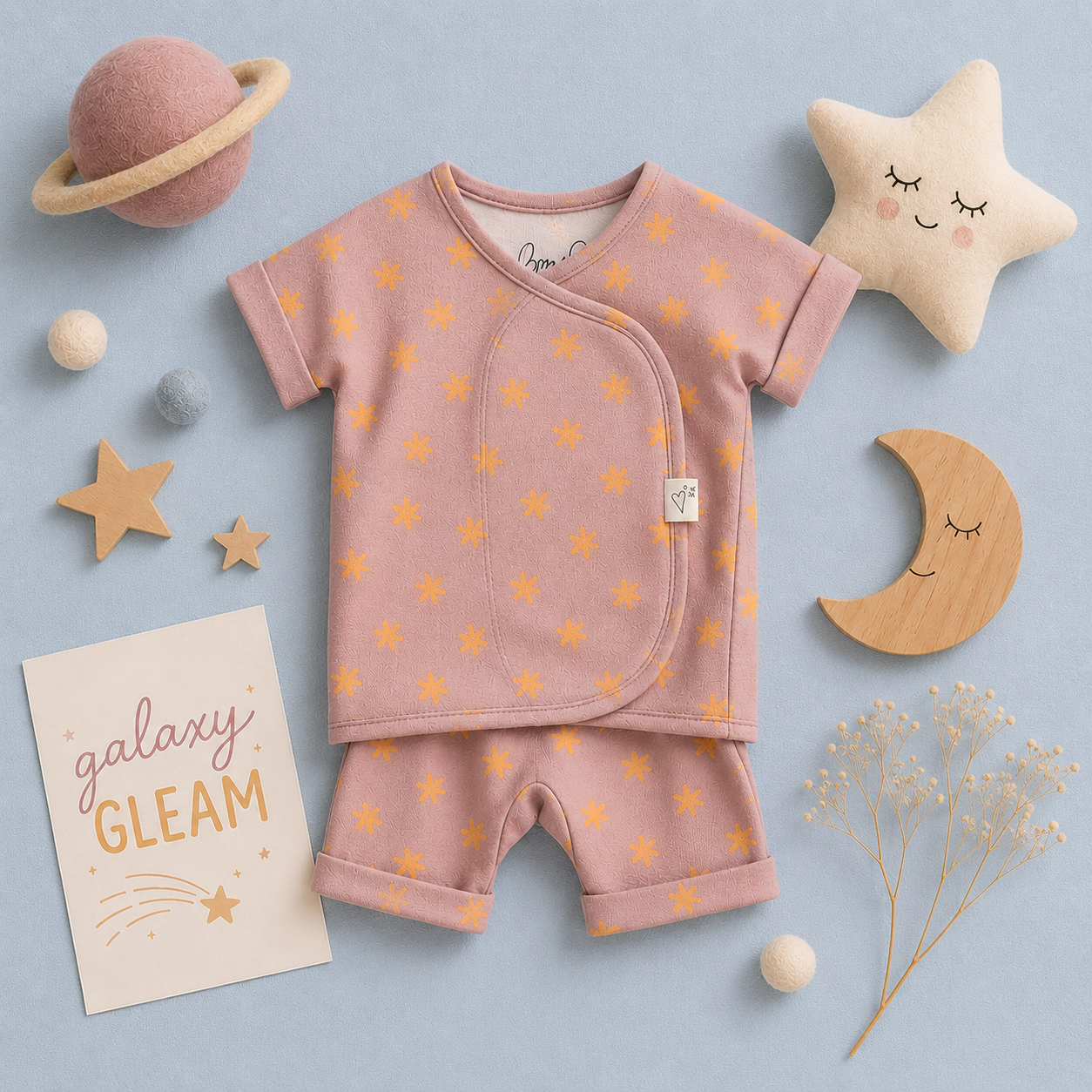 Bonsie Skin to Babywear Romper - Galaxy Gleam, Pink Wrap-Style Newborn One-Piece