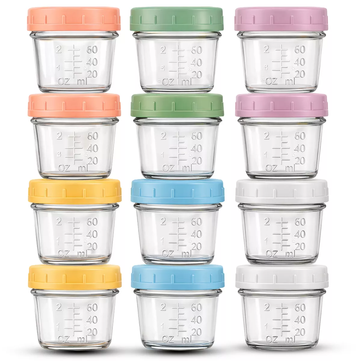 Sperric Glass Baby Food Storage Containers 12 Pack 4oz Reusable Jars w/ Lids, BPA‑Free Leakproof Freezer Microwave Safe