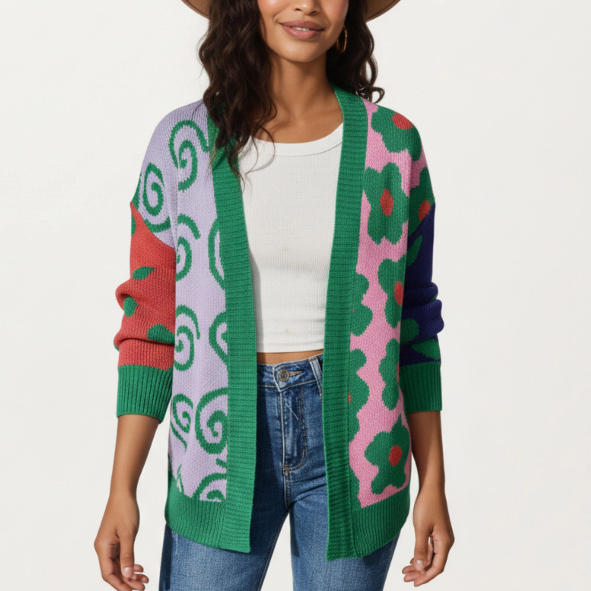 Anna-Kaci Women's Multi Pattern Open Front Cardigan with Long Sleeves, Soft Knit Texture and Relaxed Layering Fit