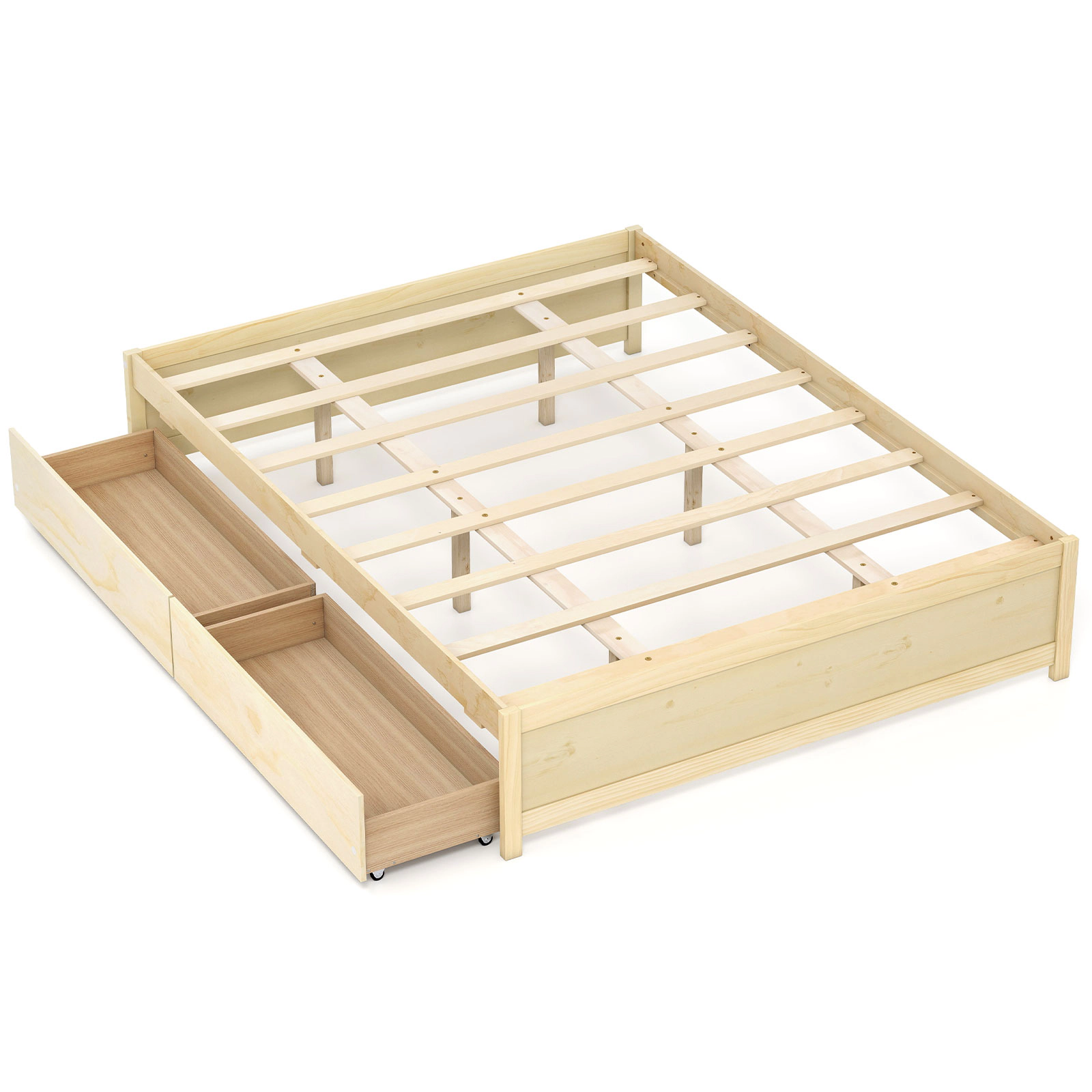 SUGIFT Queen Size Bed Frame with 2 Rolling Storage Drawers 300-lb Capacity 83-in Long Natural/White