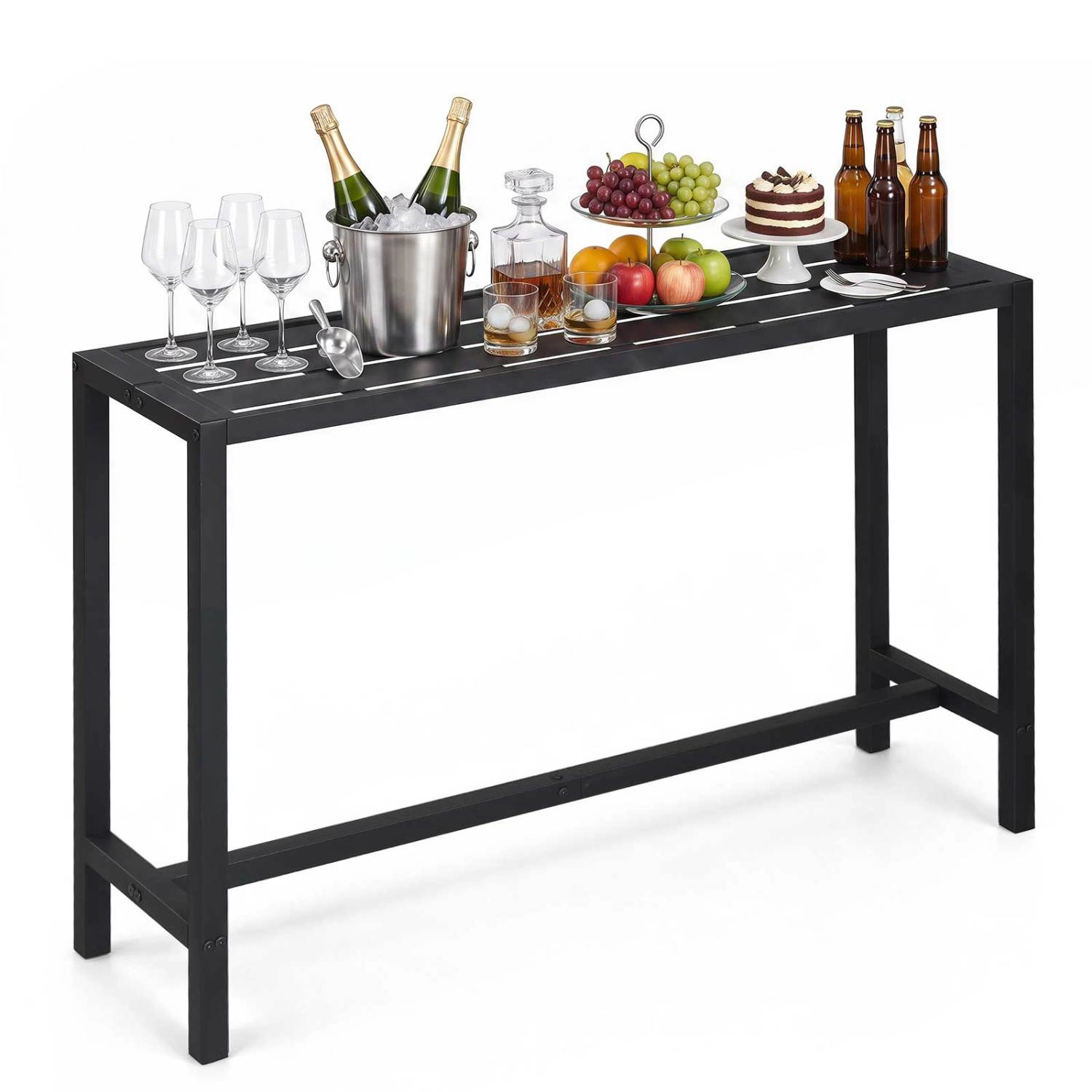 LJG 48/55 Inch Outdoor Bar Table with Waterproof Top and Heavy-Duty Metal Frame