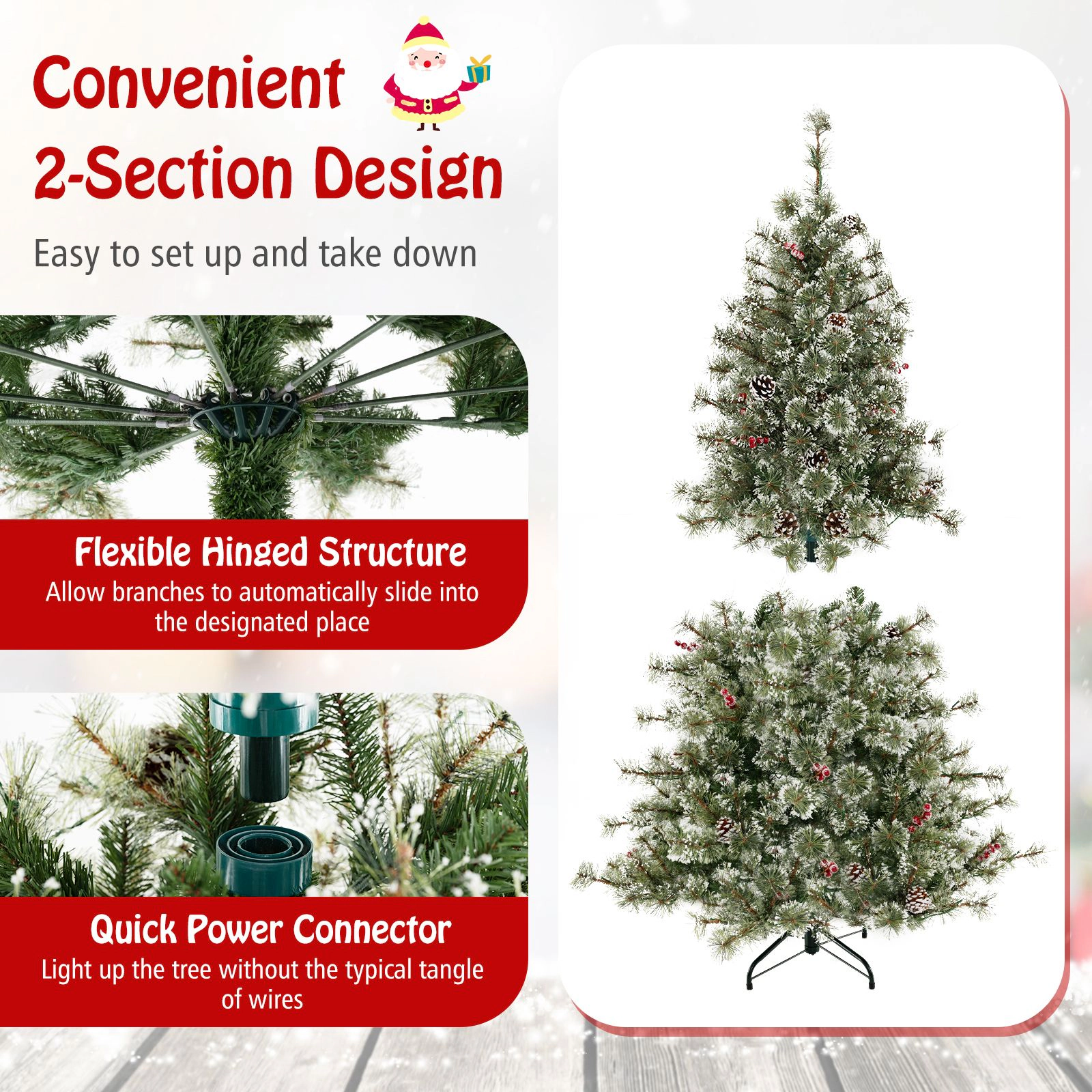 SlickBlue Green Flocked Christmas Tree with Berries and Pine Cones