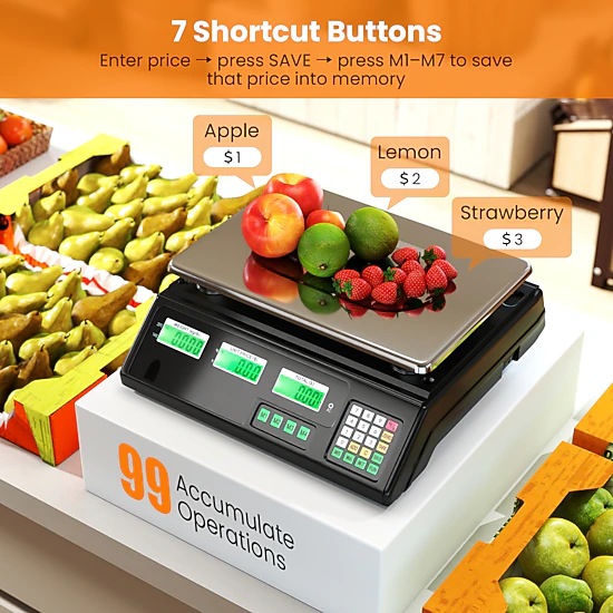 SUGIFT Black 88 lb Digital Commercial Food Scale with Price Computing and Counting 13-in W 13.5-in D 5-in H