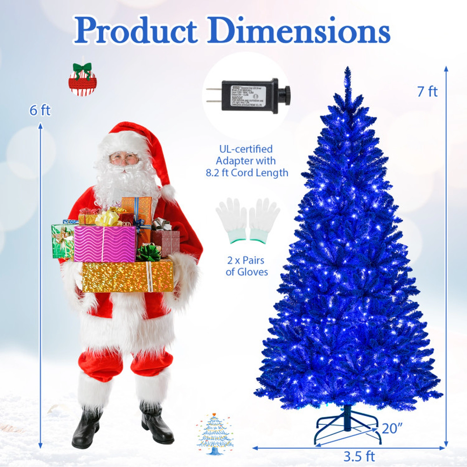 SUGIFT 7 ft Royal Blue Pre-Lit Christmas Tree with 340 Blue LED Lights and 3 Lighting Modes