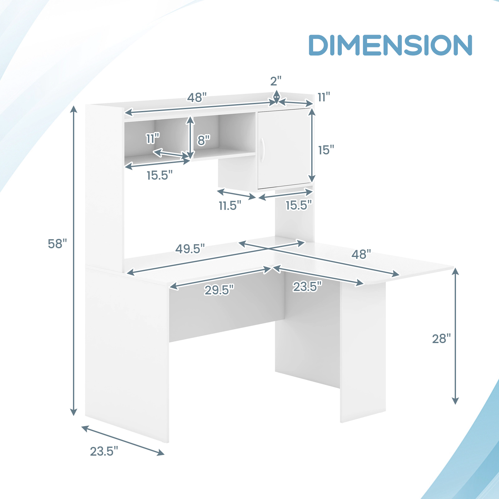 LJG L-Shaped Desk Corner Computer Desk with Open Storage Hutch and Cabinet