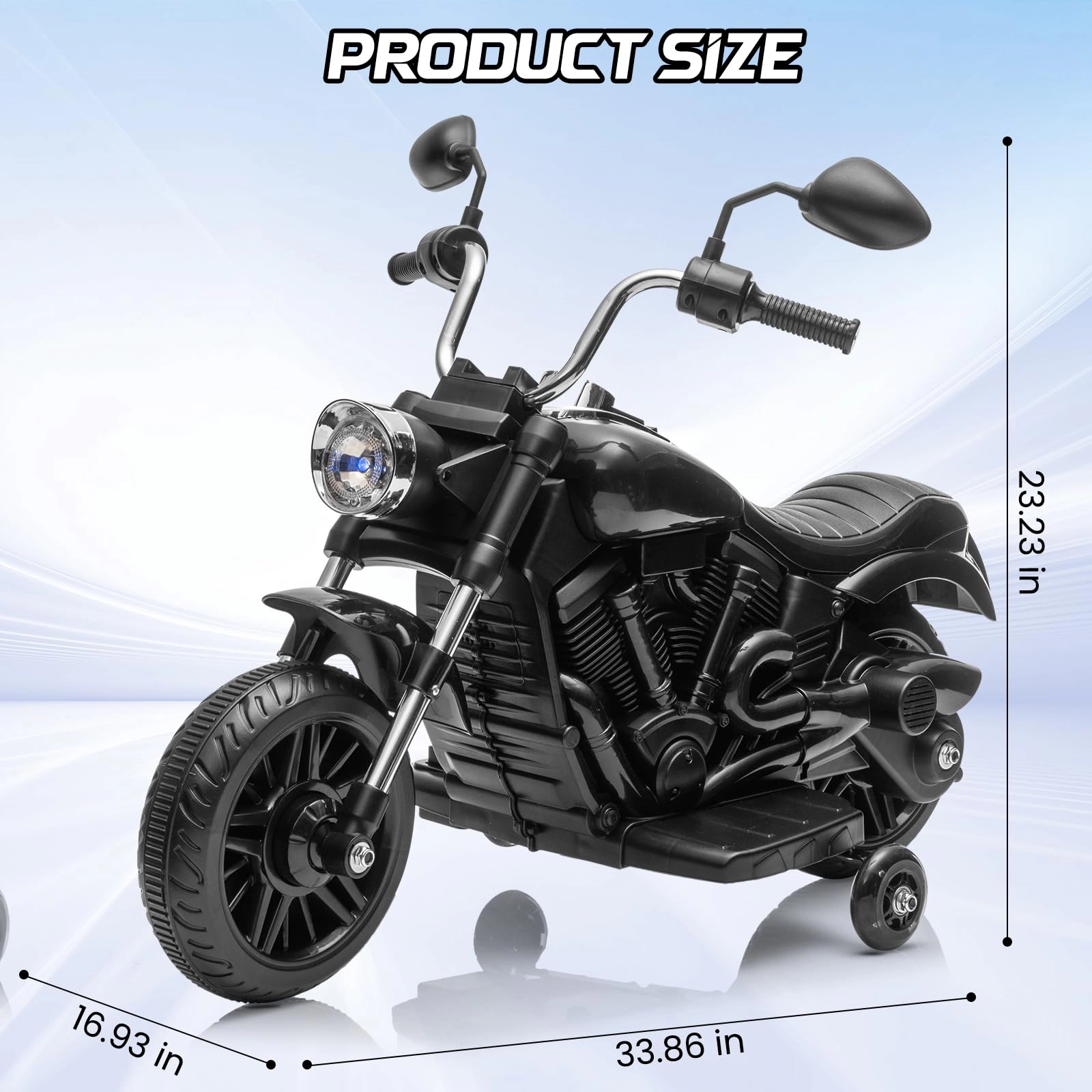 12V Electric Dirt Bike, Kids Motorcycle with Training Wheels, Reverse, Headlight, Horn, Music