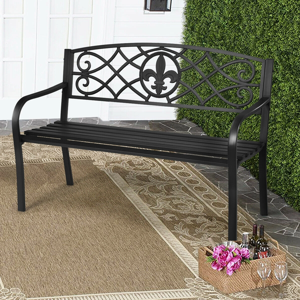 LJG 50 Inch Patio Heavy-Duty Metal Garden Bench