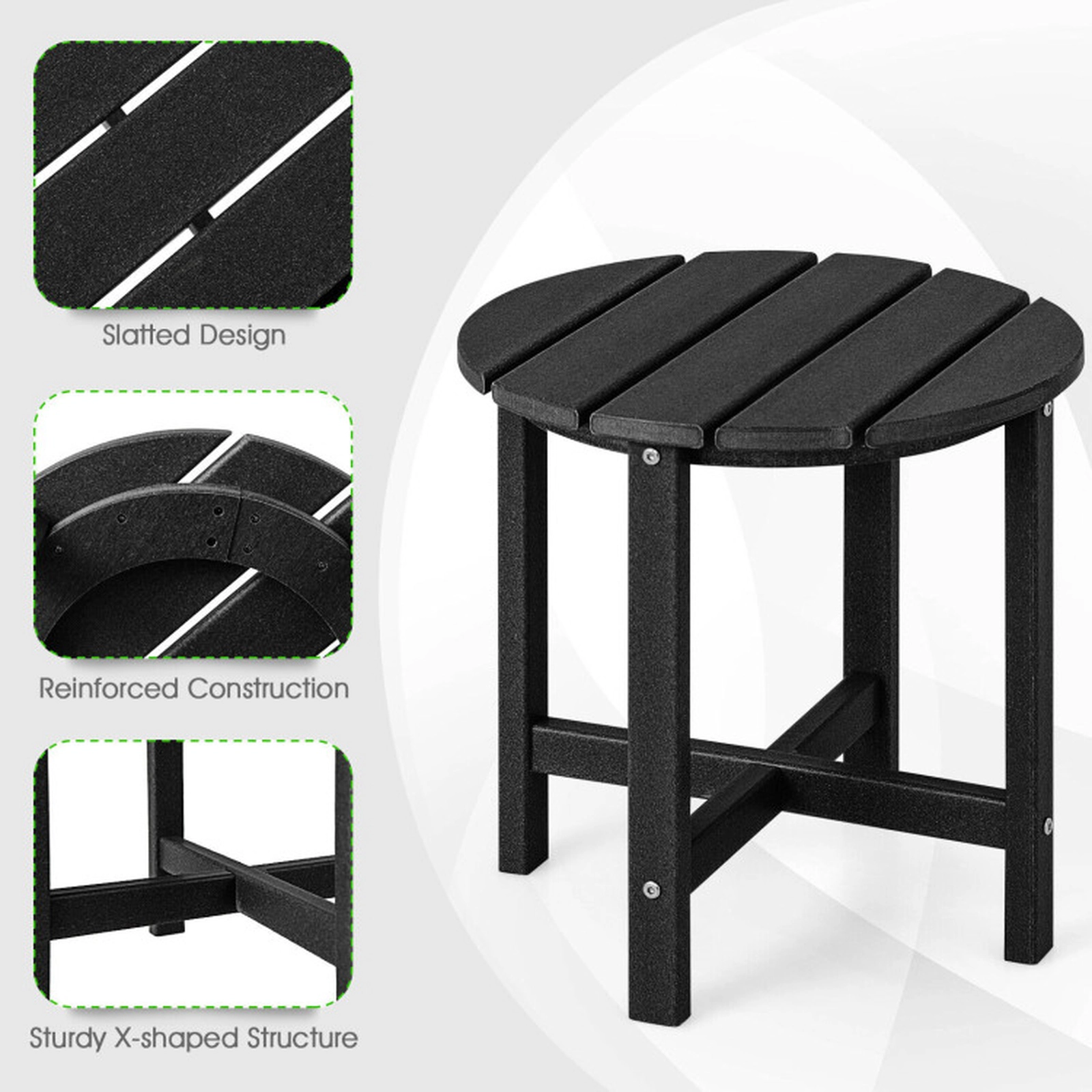 SUGIFT 18-in Round Weather-Resistant HDPE Adirondack Side Table 110-lb Capacity 18-in Tall Single Table Black