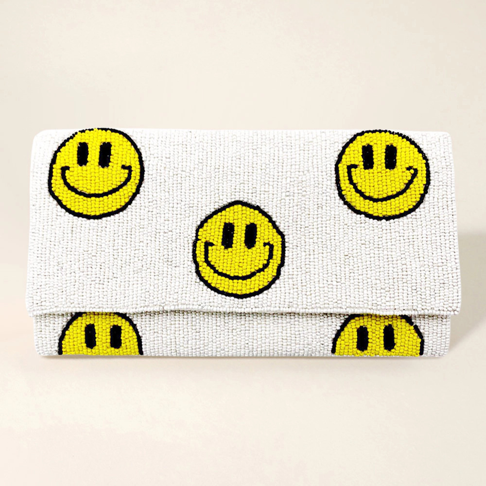 Fashnzfab Smile Patterned Seed Beaded Clutch / Crossbody Bag