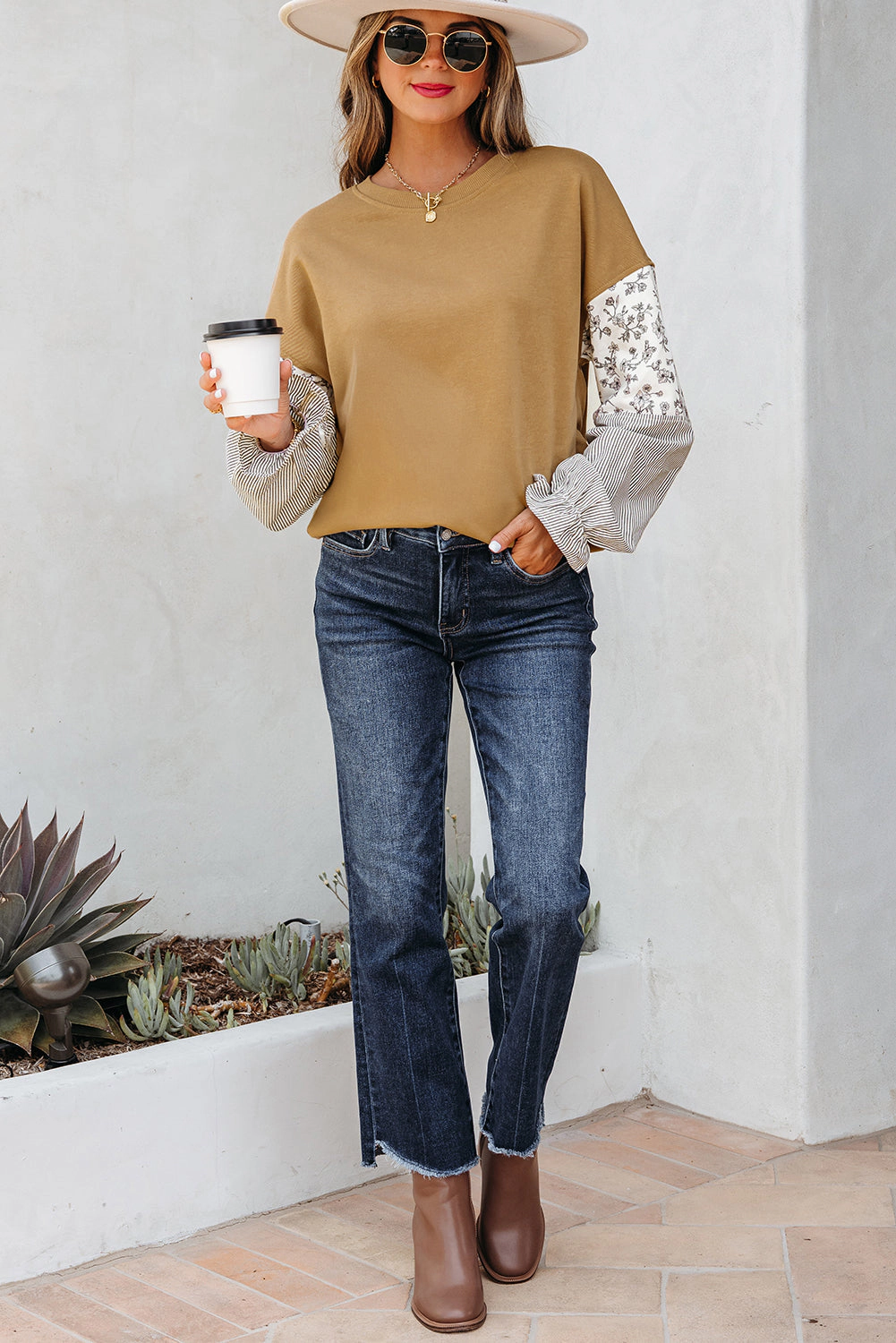 Threaded Pear Women's Beazita Patchwork Ruffled Sleeve Sweatshirt