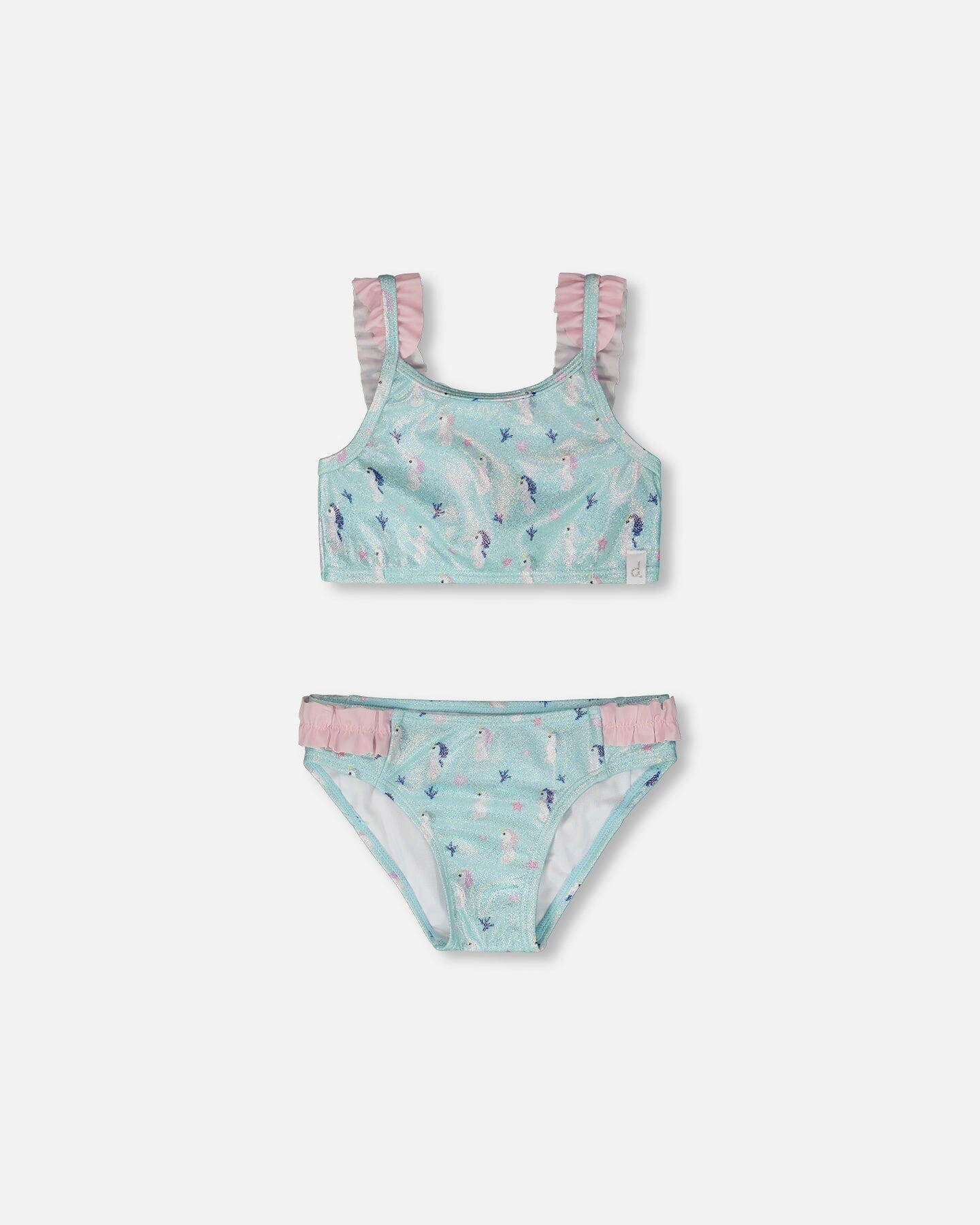 Deux par Girls Seahorse Print Top and Bottom Two-Piece Swimsuit