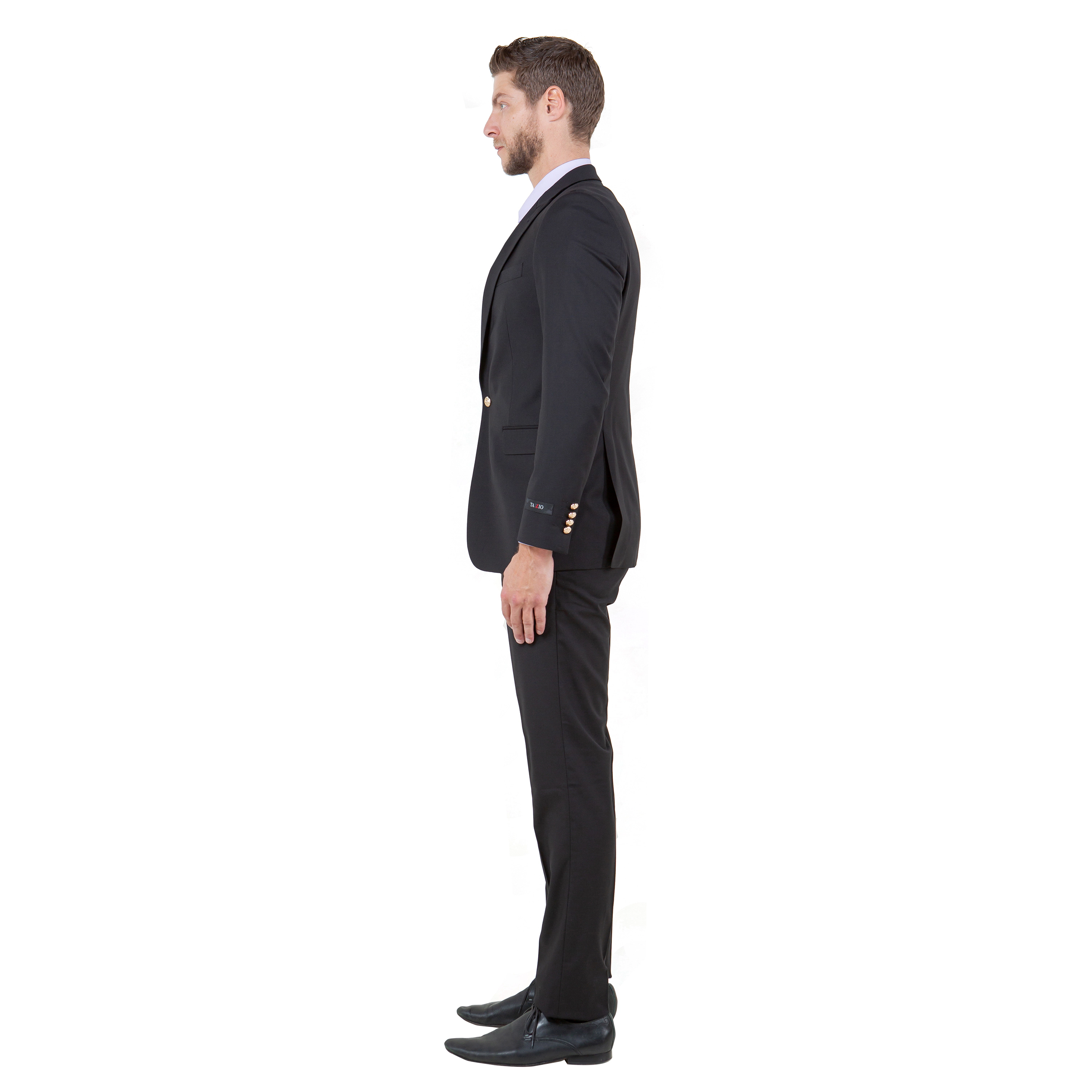 Tazzio Men's Skinny Fit 3-Piece Suit Set, Gold Button Details