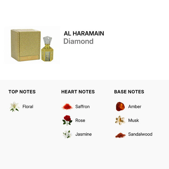 Al Haramain Diamond Concentrated Perfume Oil, Unisex Floral Musky Scent, 12 mL