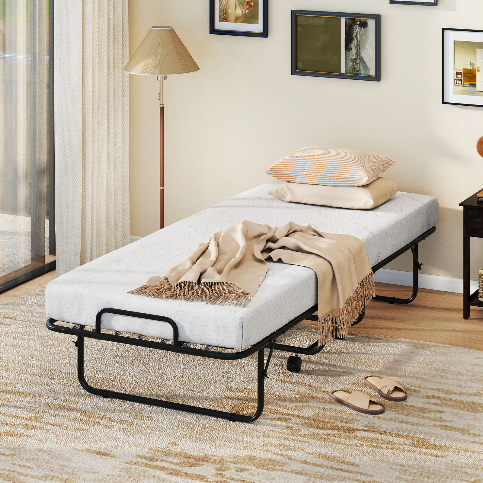 SUGIFT Cot Size Folding Guest Bed with 4 Inch Memory Foam Mattress and Metal Frame