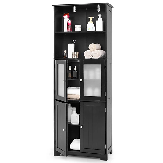 SUGIFT 6-Tier Bathroom Cabinet with Open Compartments and Adjustable Shelves 44-lb Panels 33-lb Shelves White/Gray
