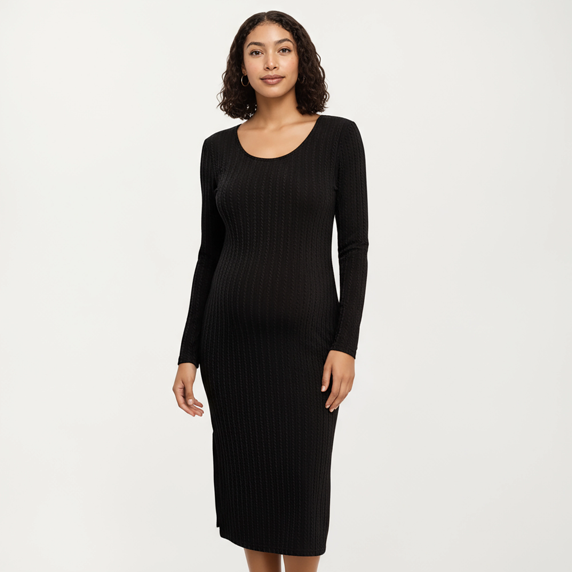 Anna-Kaci Women's Ribbed Knit Maternity Long Sleeves Scoop Neckline Stretch Fit Dress