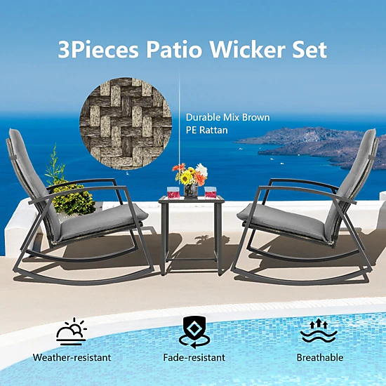 SUGIFT 9-Piece Gray Patio Rattan Set with 60000-BTU Fire Pit Table and 2 Covers 42-in W 220-lb Tabletop Capacity