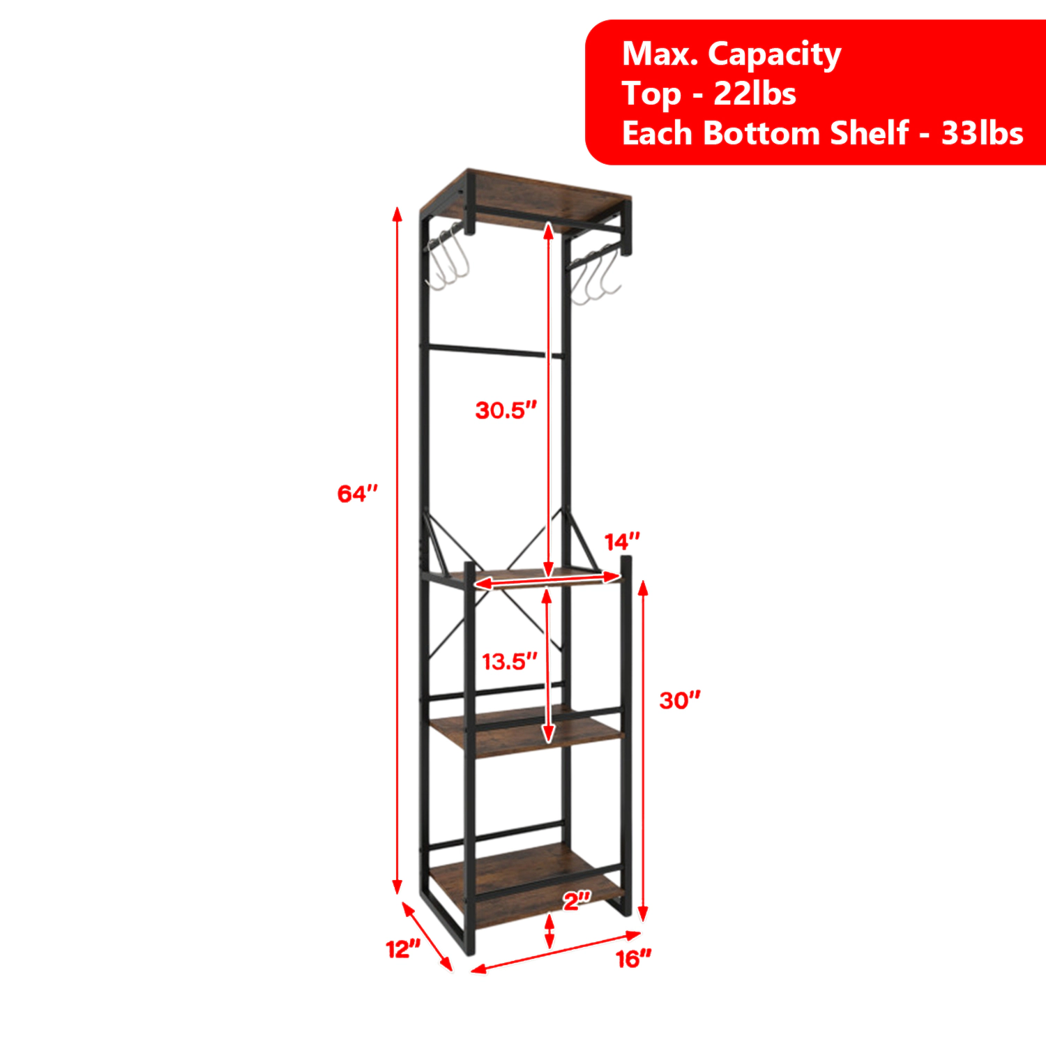 Hivvago Space-Saving Coat Tree with Shelves and Hooks