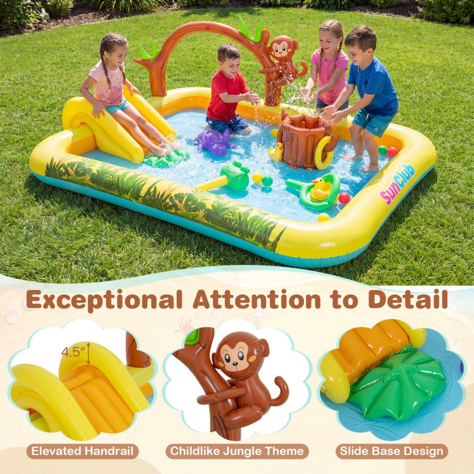 SUGIFT Slide Monkey Sprinkler and Water Toys Kids Inflatable Animal Spray Pool