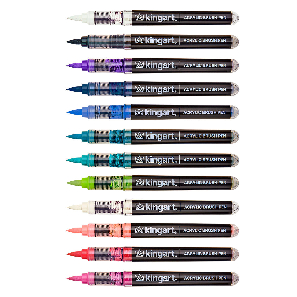KINGART PRO Acrylic Brush Pens - 12 Lettering Colors