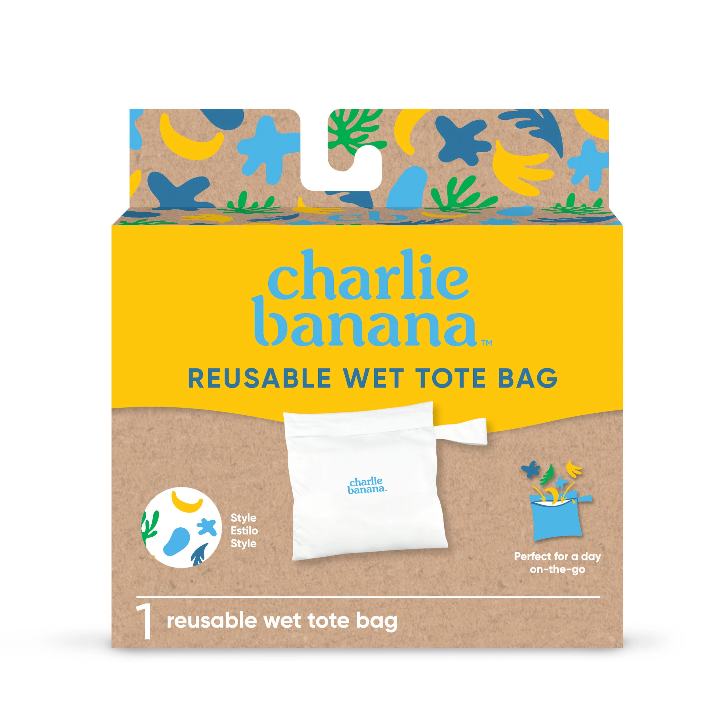 Charlie Banana Reusable Wet Tote Bag, Waterproof Stroller Wet Bag, White
