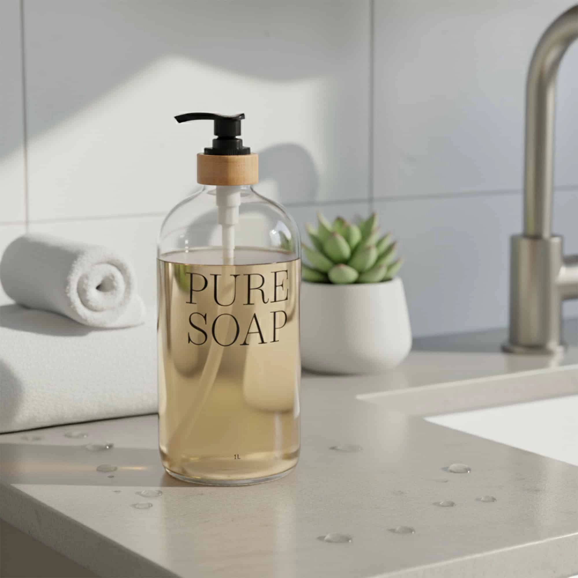 Evideco French Home Goods 34 fl oz Clear Glass Soap Dispenser with Bamboo Collar