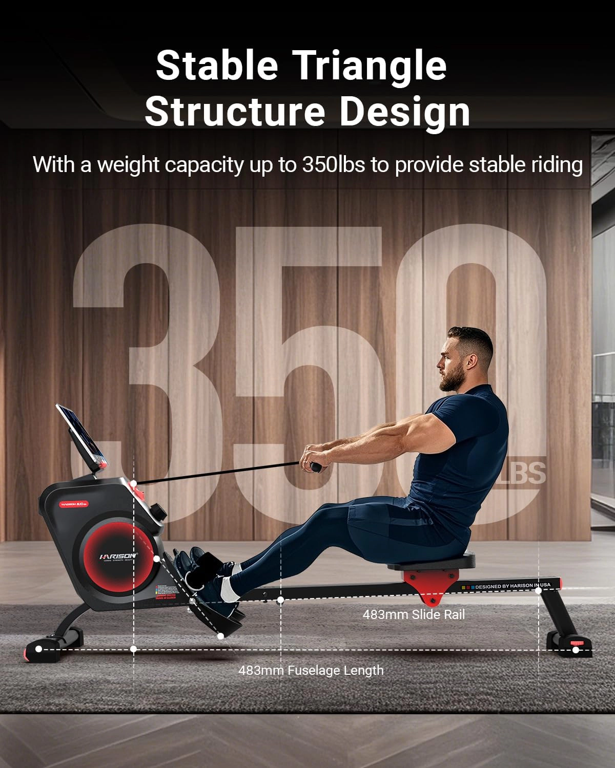HARISON Magnetic Rowing Machine for Home, Quiet Rower with 16-Level Resistance, Bluetooth App & 350 LB Capacity