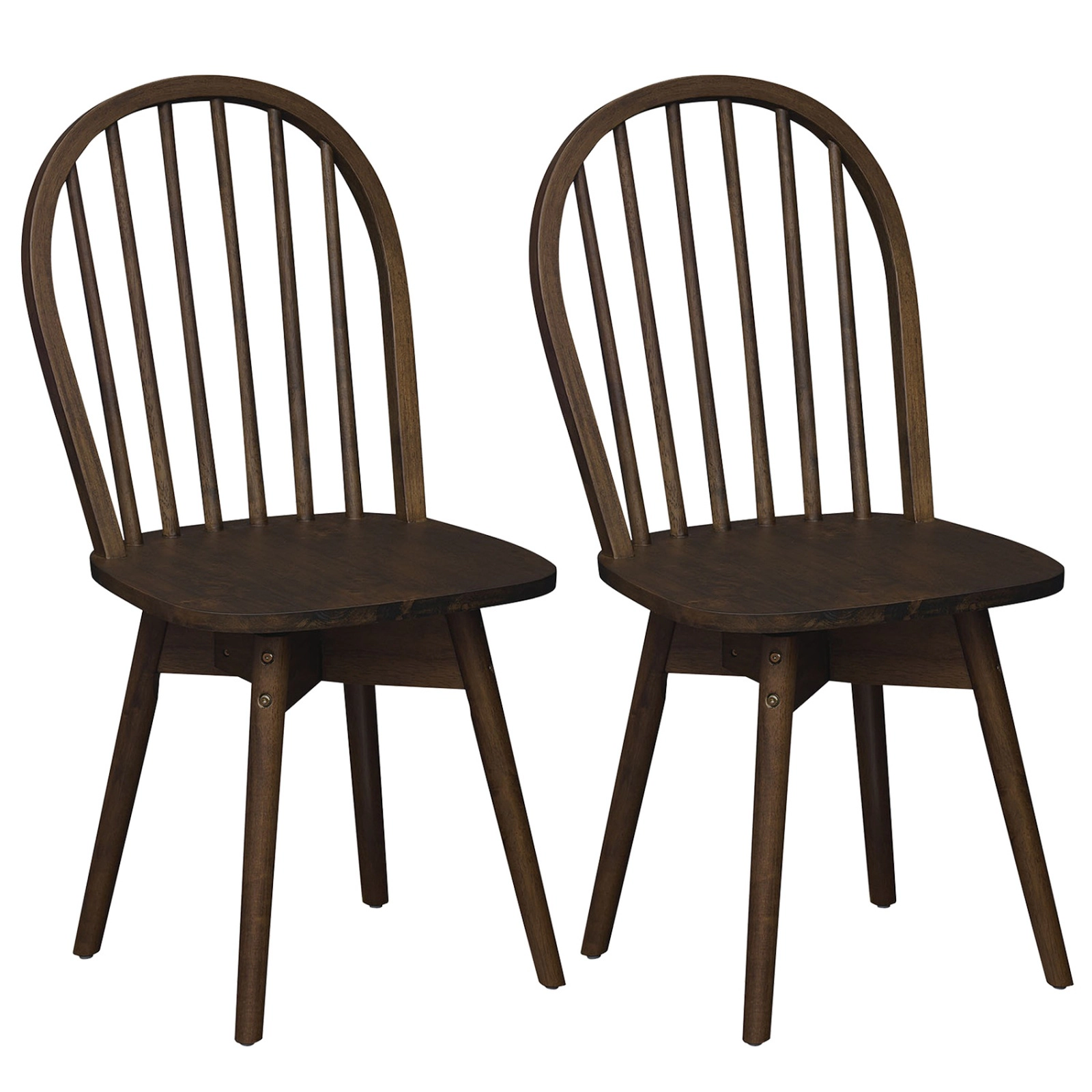 SUGIFT Swivel Windsor Dining Chairs Set of 2 with Solid Rubber Wood Frame 330-lb Capacity Walnut