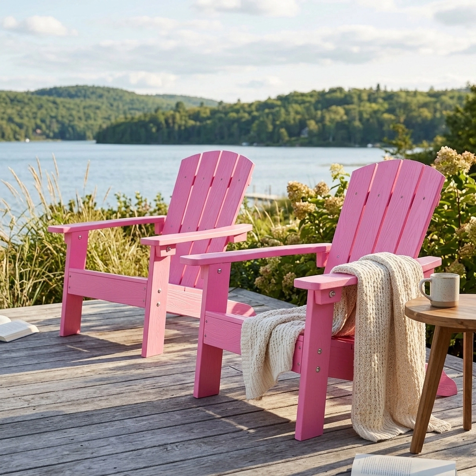 Kids Adirondack Chairs Set of 2 All-Weather Plastic Patio Chairs with 105-Degree Slatted Backrest 304 Stainless Pink