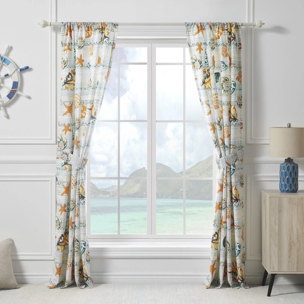 Greenland Home Fashions Kona Luxurious 3" Rod Pocket Curtain Panel Pair with Tiebacks 42" x 84" Ocean