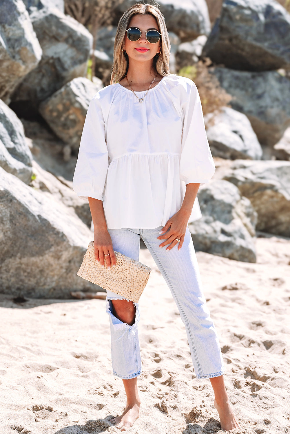 Threaded Pear Women's Paula Bow Knot Cutout Back Blouse