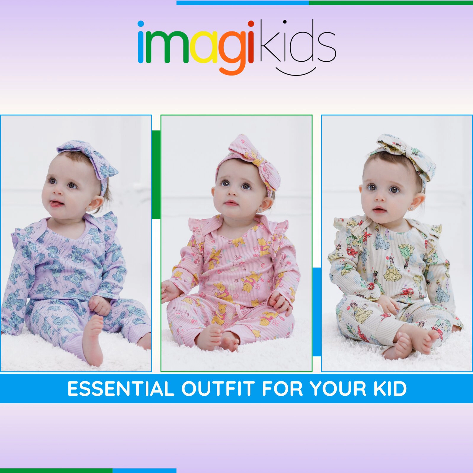 Disney Baby Girls' 3-Piece Bodysuit and Pants Set