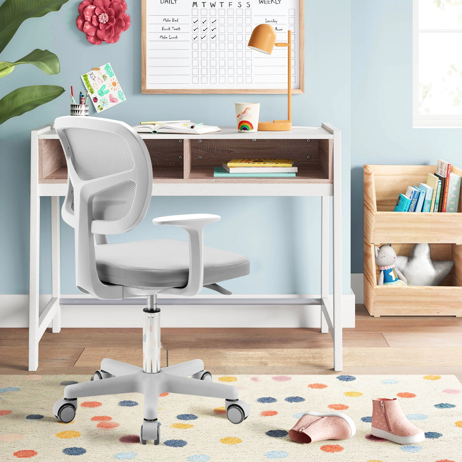 SUGIFT Ergonomic Adjustable Desk Chair Armrests & 5 Rolling Casters 330-lb Capacity for Kids Blue Pink Turquoise Purple