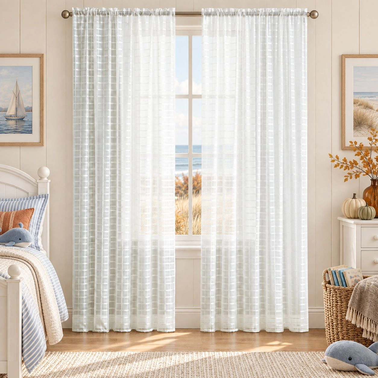 Kate Aurora 2 Piece Rod Pocket Plaid Sheer Voile Window Curtain Panels - 84 in. Long