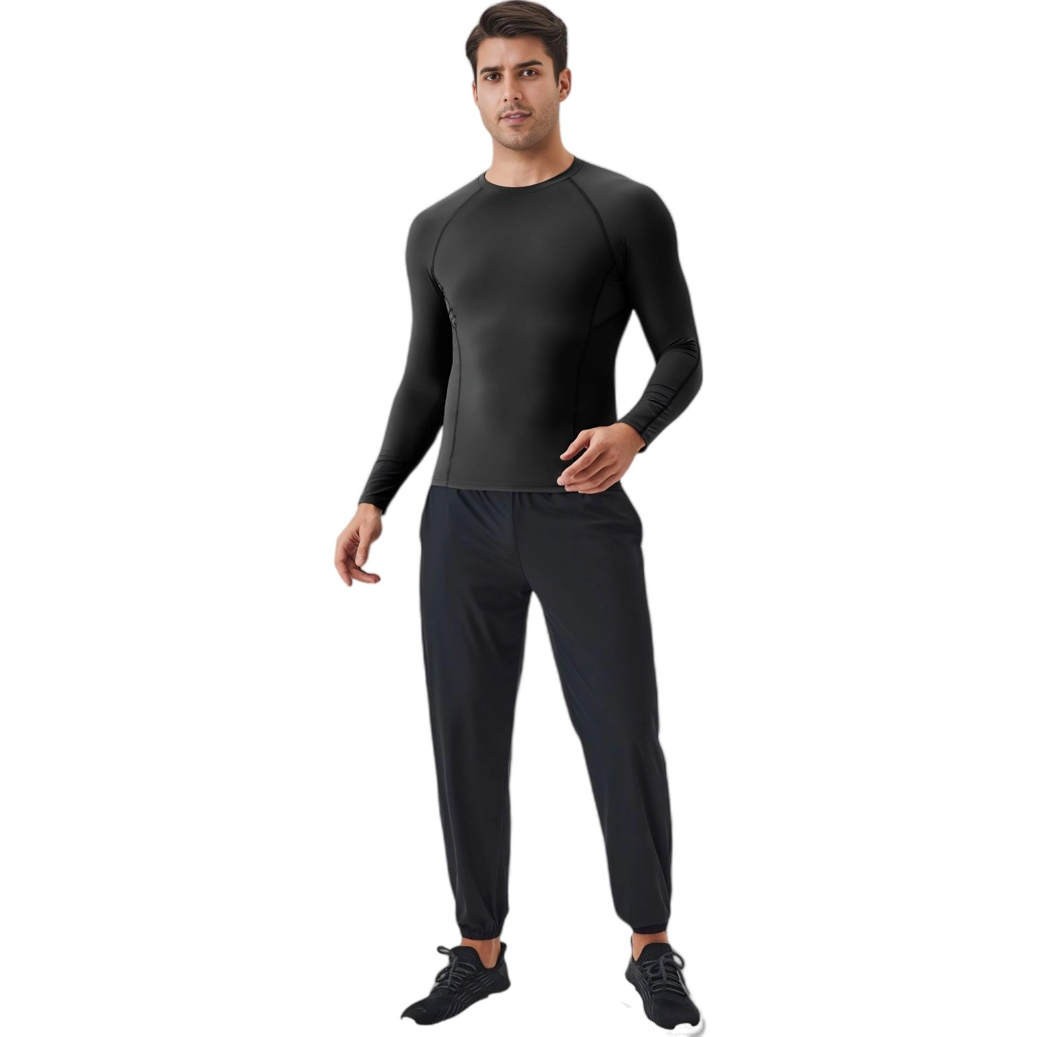 Anna-Kaci Men's Long Sleeve Compression Shirt with Stretch Fit and Athletic Seam Detailing