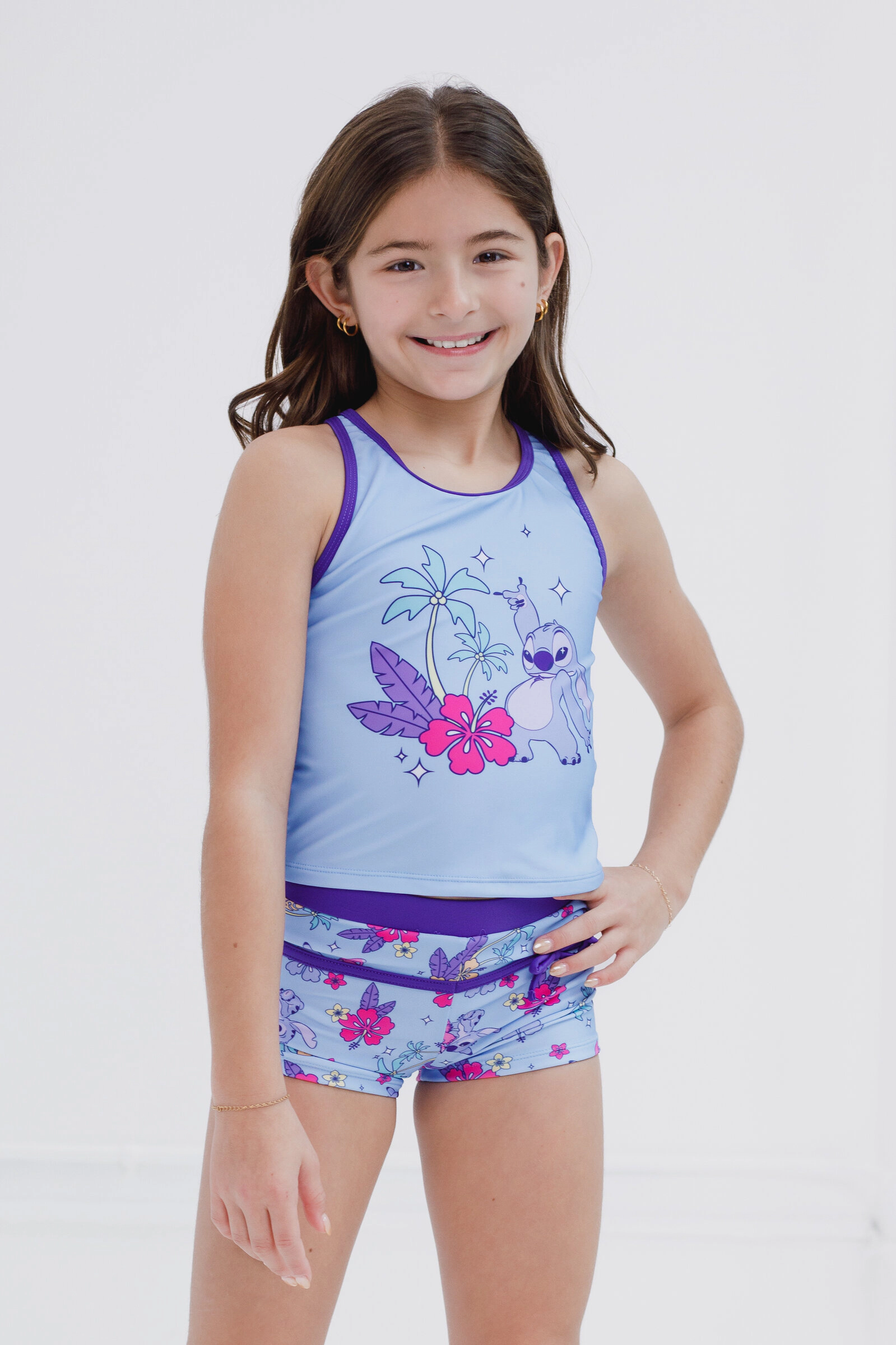 Disney Lilo & Stitch Girls' Swimwear 2-Piece Tankini and Swim Shorts Set