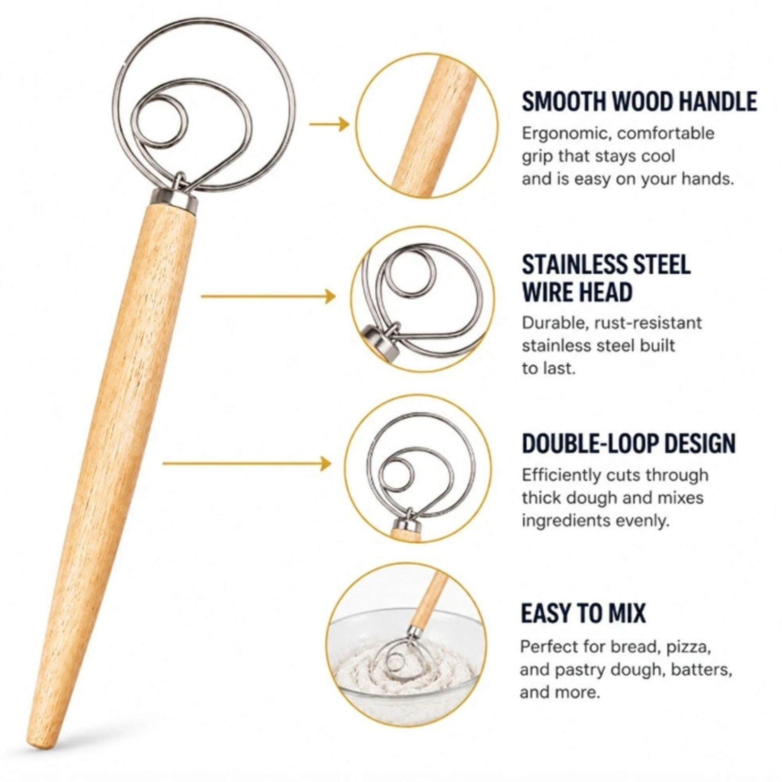 Home Collection Stainless Steel Danish Dough Whisk Ring Hand Mixer