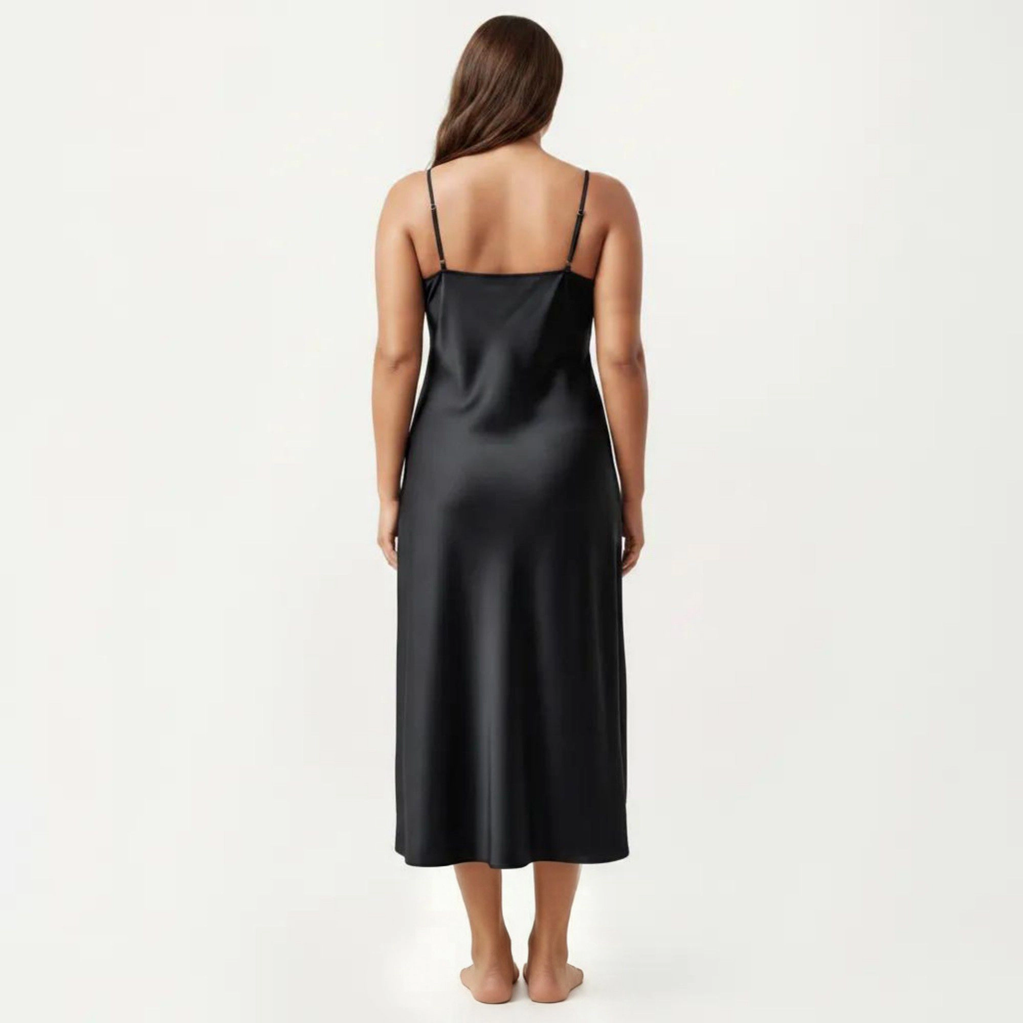 Anna-Kaci Women's Plus Satin Wrap Nightgown Lace Trim Adjustable Spaghetti Straps Side Tie Midi Length Dress