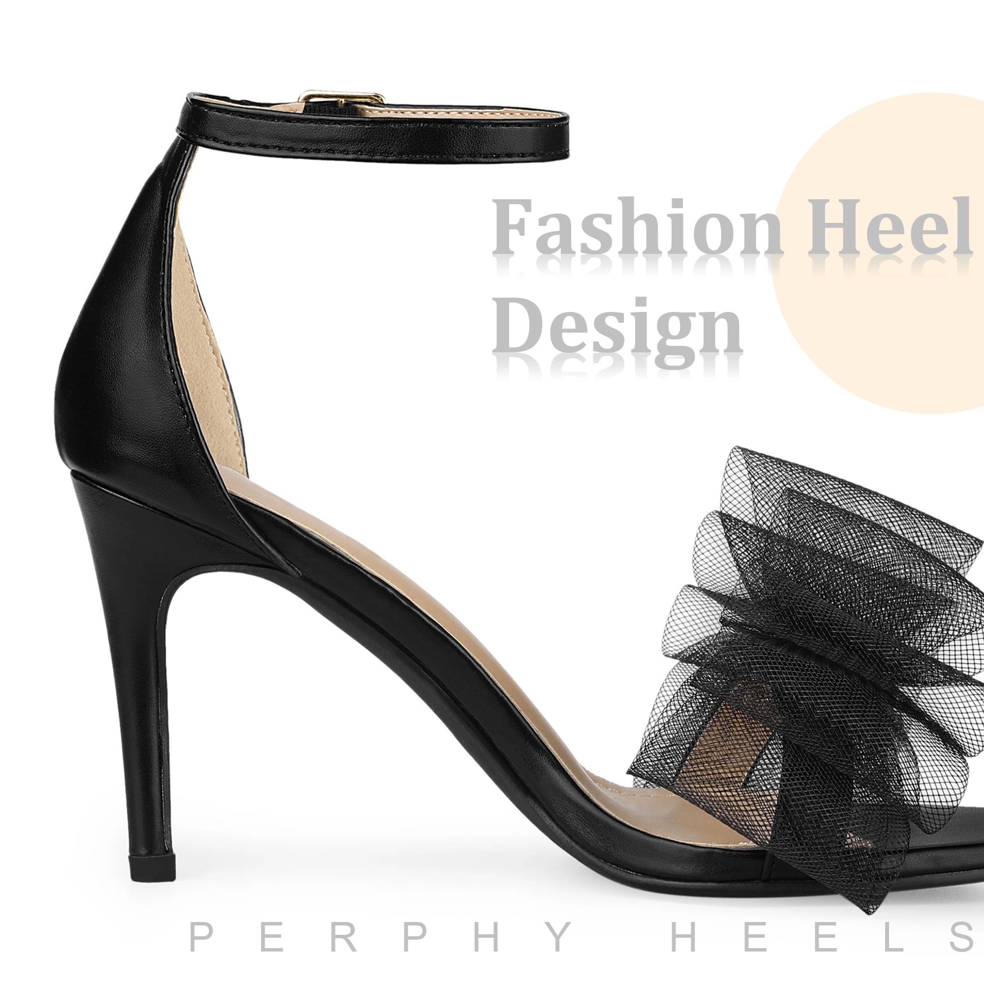 BLISSFUL STEP Women's Open Toe Stiletto High Heels Ankle Strap Bow Tie Sandals