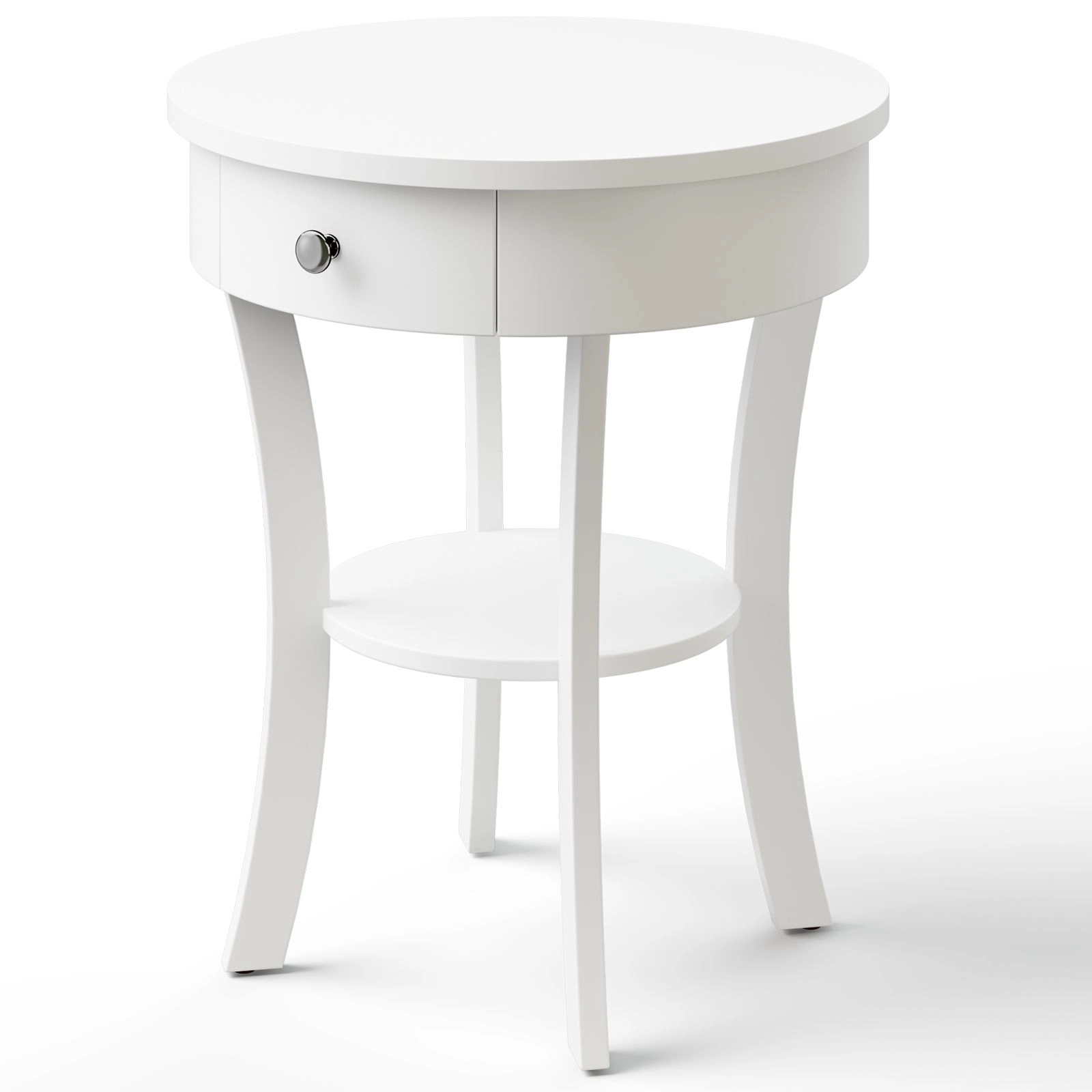 SlickBlue Modern Round End Table with Drawer and Storage Shelf