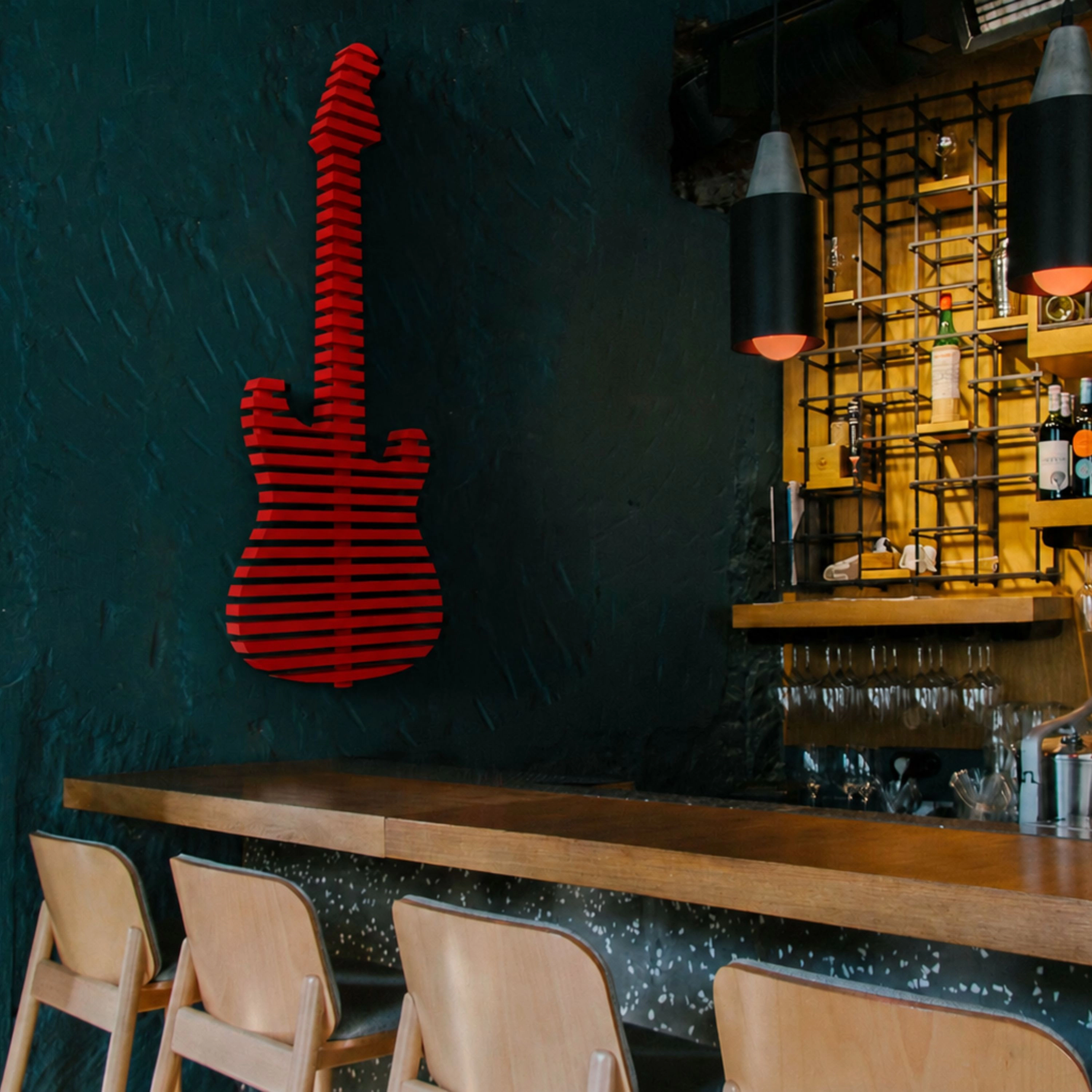 Wear Sierra Parametric Red 3D Guitar Wood Wall Art