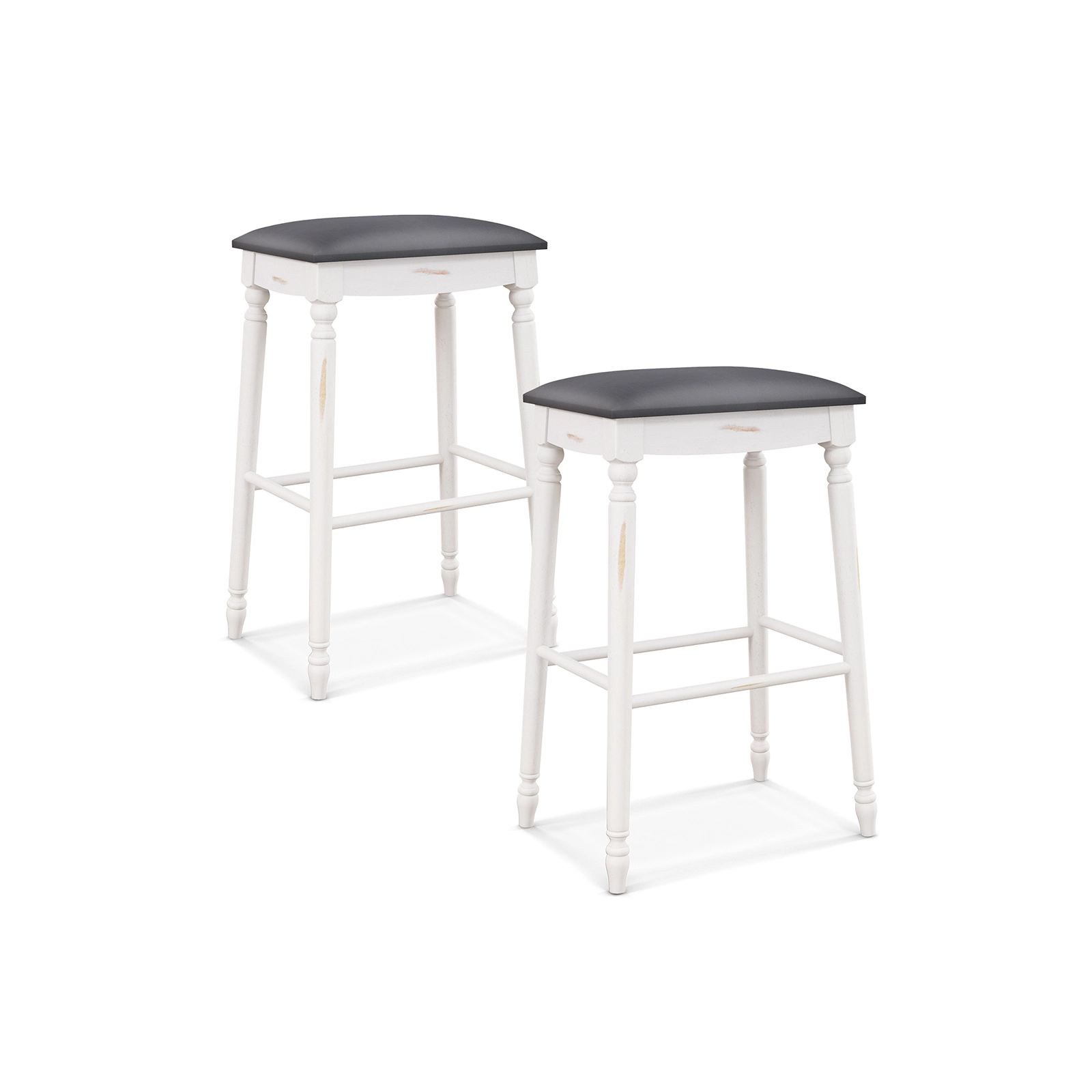 Glintex 2-Piece 29-Inch Backless Bar Stool Set with Antiqued Wood Legs, Gray + Antique White